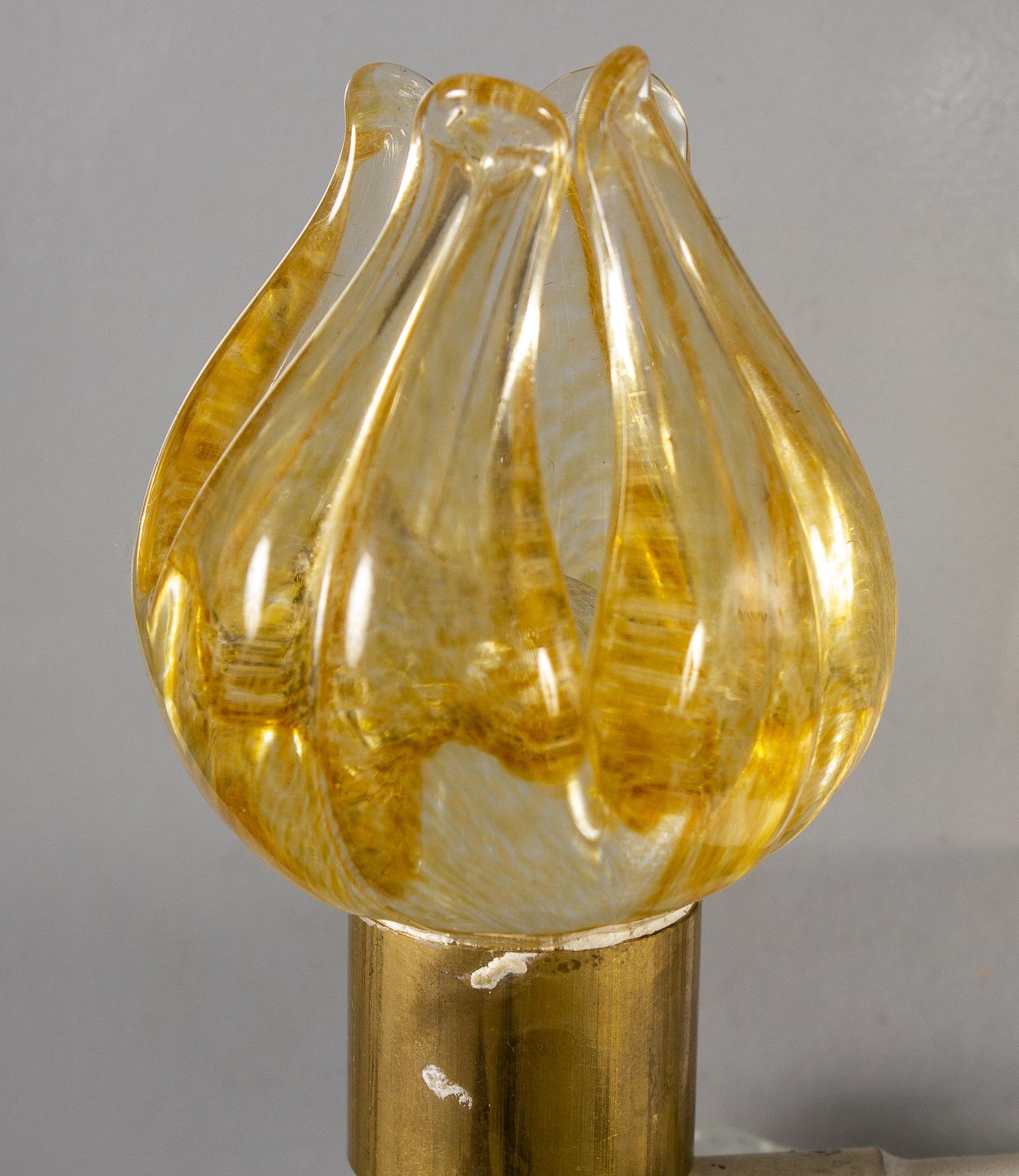 Blown Glass Pair of Barovier & Toso Glass Blocks with Gold Tulip Sconces, 1940 For Sale