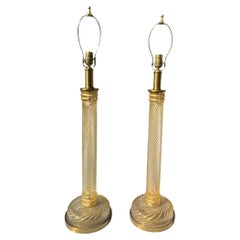 Paire de lampes colonnes en verre de Murano de Barovier&Toso doré, c.C.1950