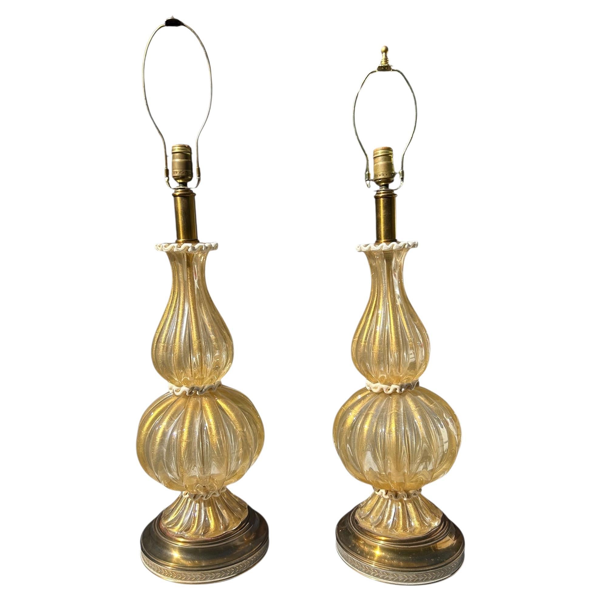 Coppia di lampade in vetro di Murano color oro Barovier&Toso, C.C. 1950