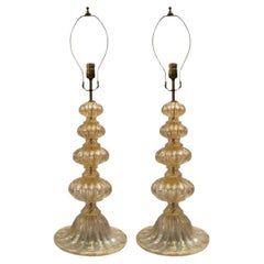 Pair of Barovier & Toso Gold Murano Italian Art Glass Table Lamps