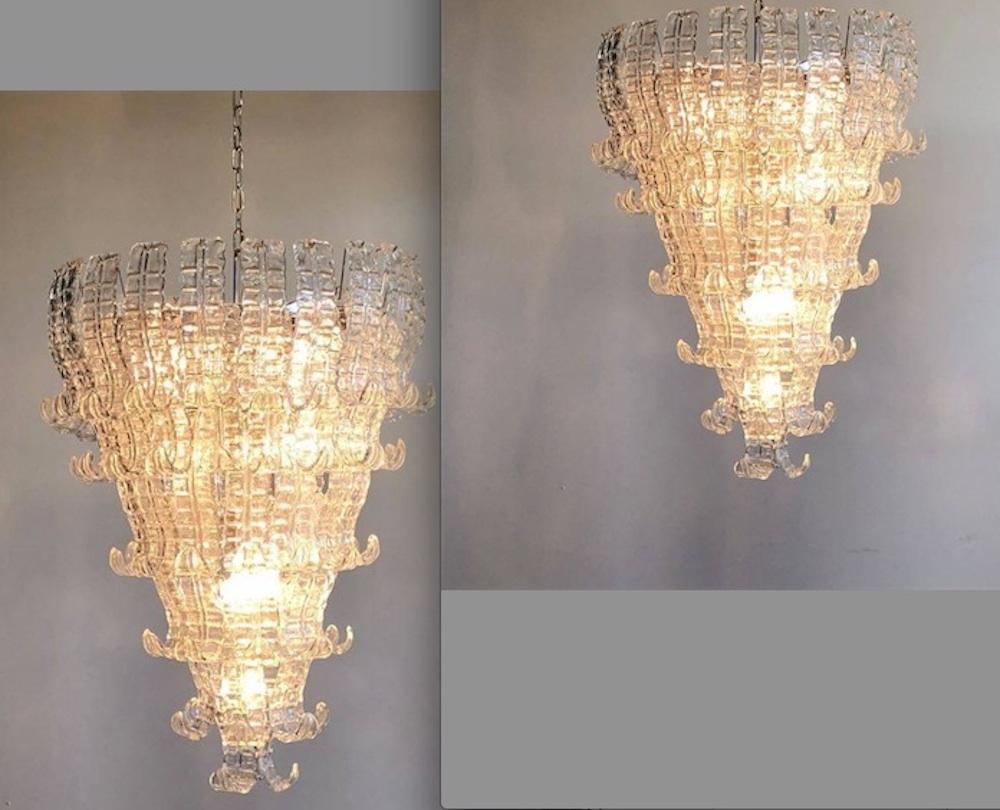 Européen Paire d'impressionnants lustres en verre de Murano Barovier & Toso, Italie, 1970 en vente