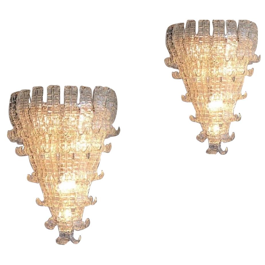Late 20th Century Pair of Barovier & Toso Impressive Murano Glass Chandelier, Italy, 1970s For Sale