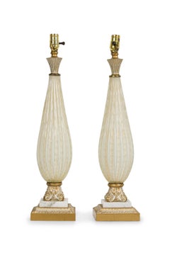Pair of Barovier & Toso Italian Mid-Century Bolle and Gold Fleck Table Lamps