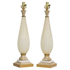Pair of Barovier 
Toso Italian Mid-Century Bolle and Gold Fleck Table Lamps