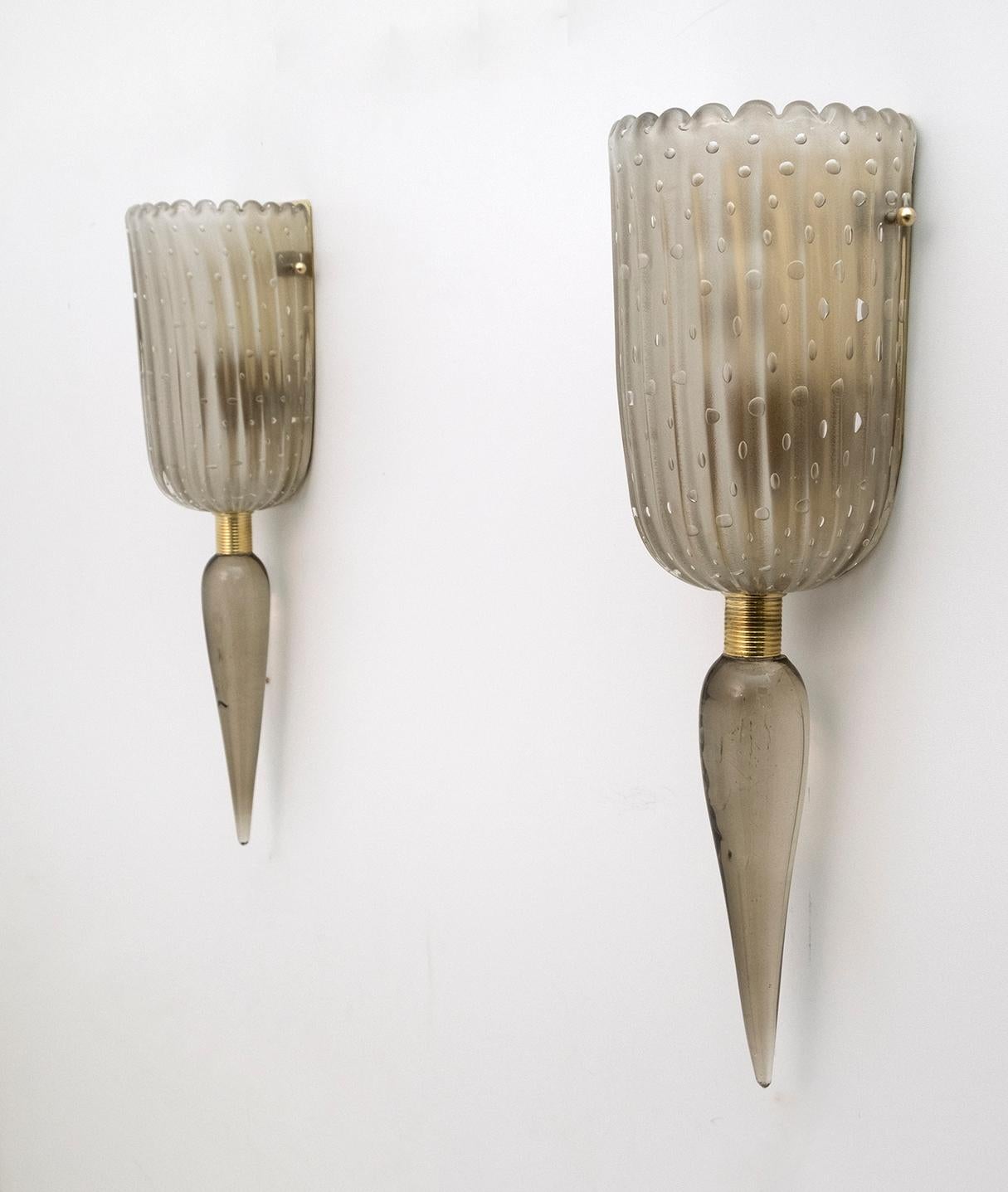 Pair of Barovier & Toso Mid-Century Modern Murano Glass Sconces In Excellent Condition In Puglia, Puglia