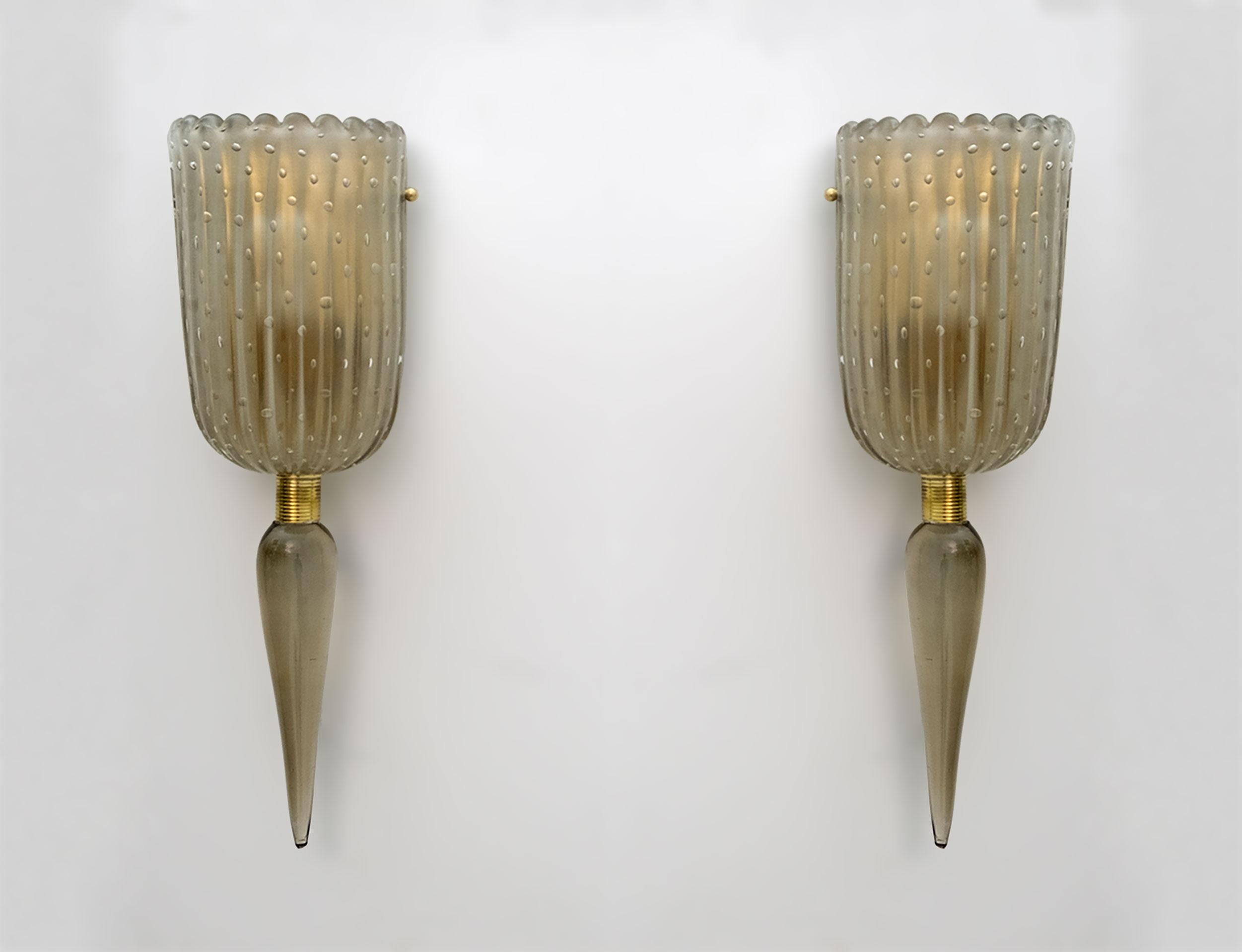 Pair of Barovier & Toso Mid-Century Modern Murano Glass Sconces In Excellent Condition In Puglia, Puglia