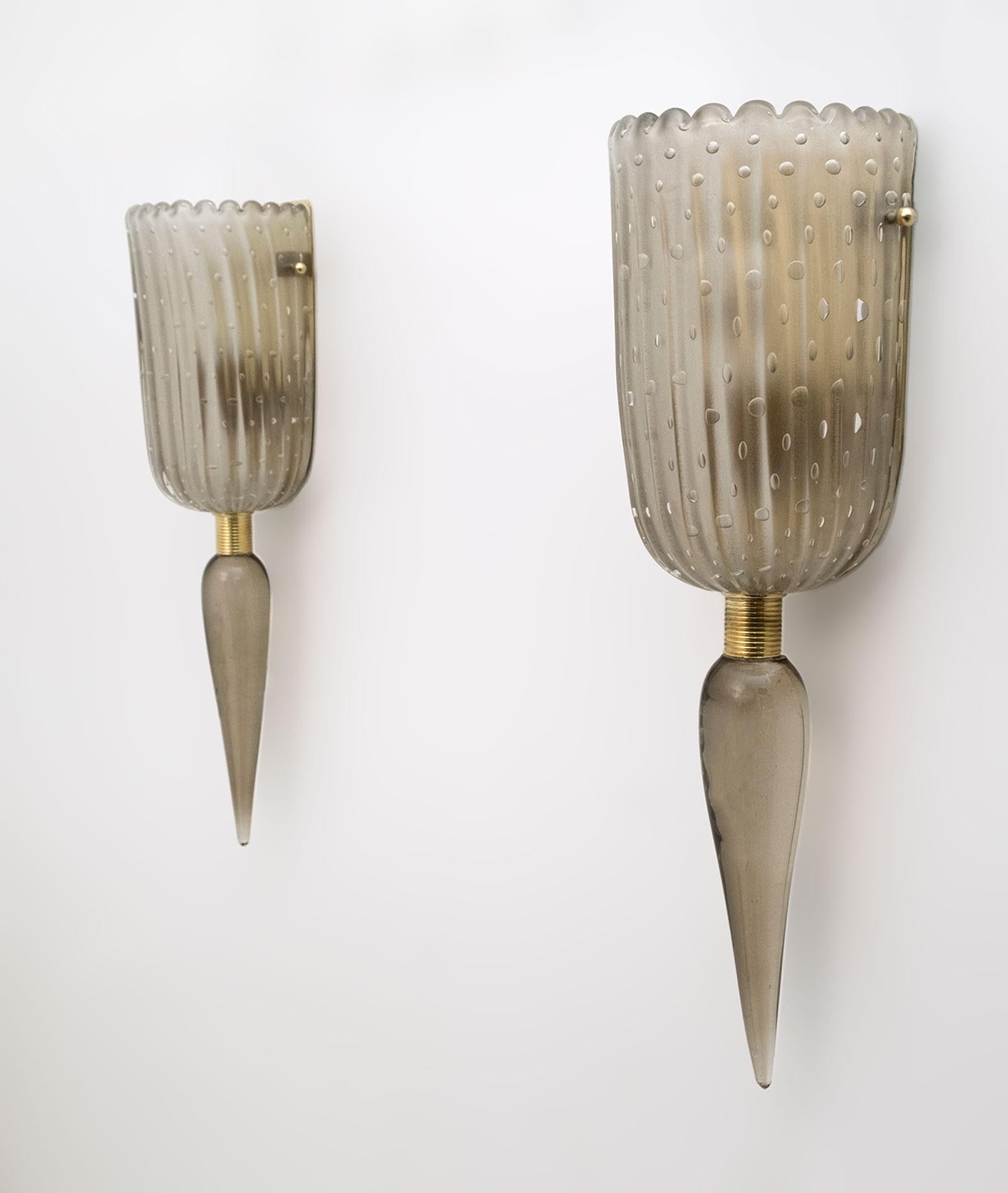 Late 20th Century Pair of Barovier & Toso Mid-Century Modern Murano Glass Sconces