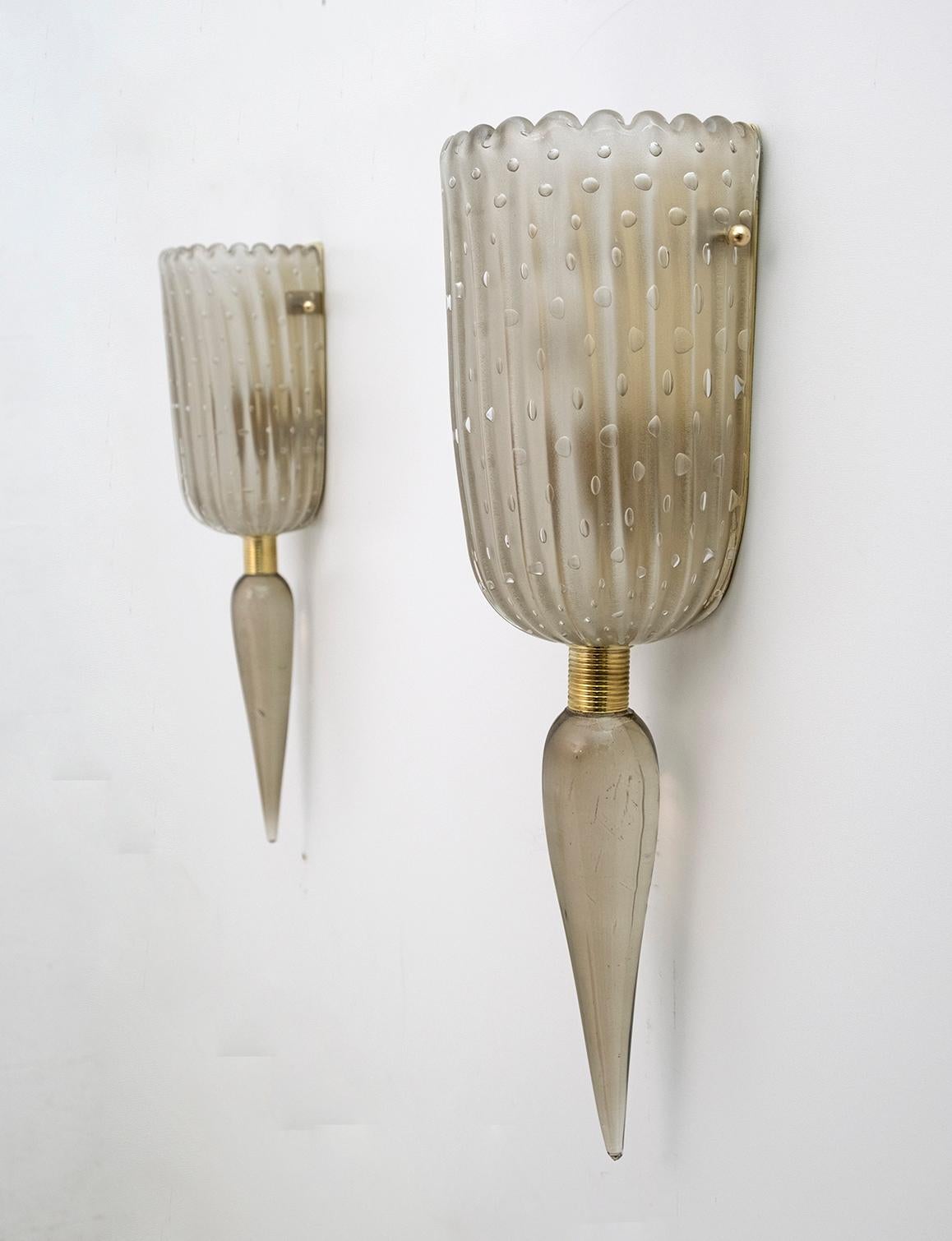 Late 20th Century Pair of Barovier & Toso Mid-Century Modern Murano Glass Sconces For Sale