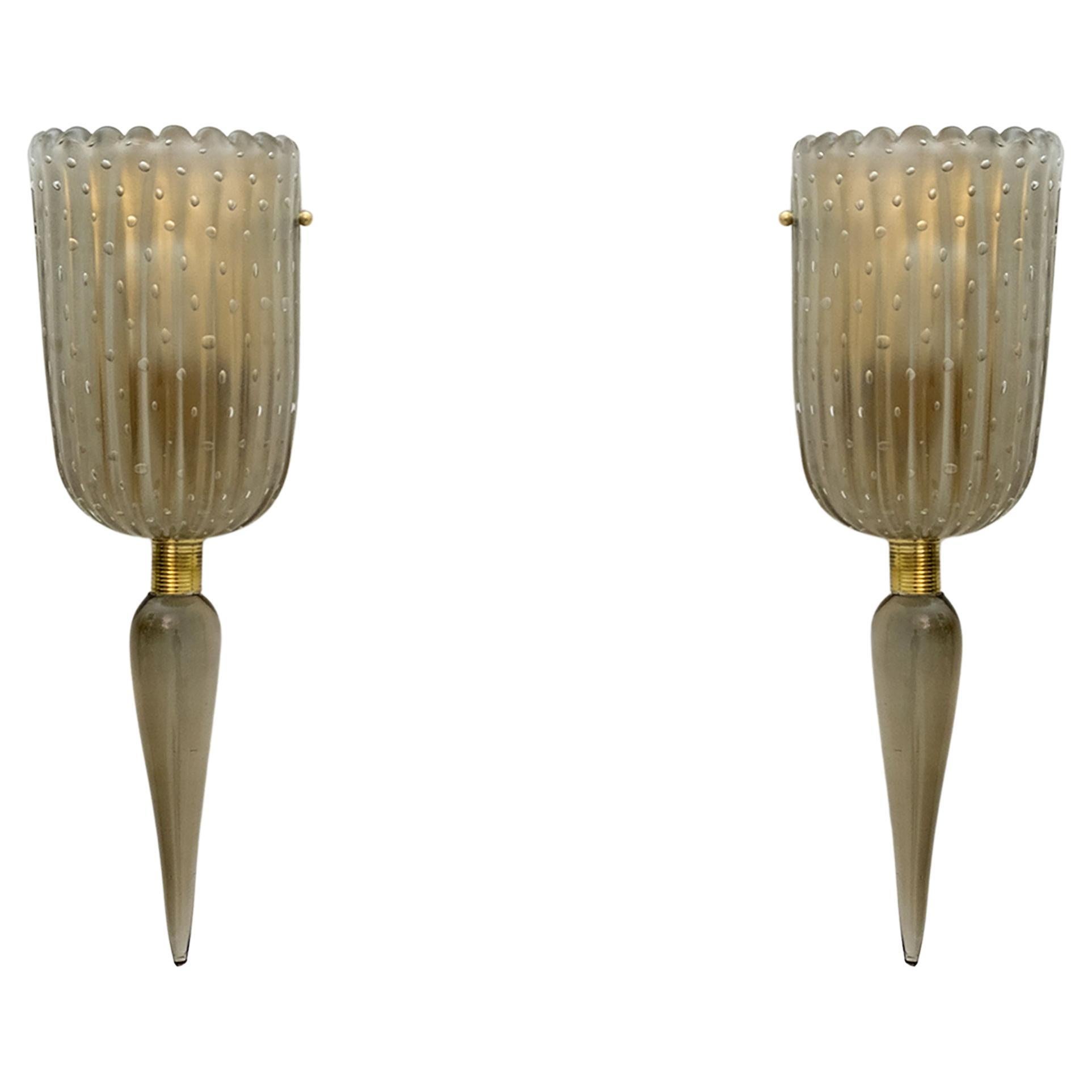 Pair of Barovier & Toso Mid-Century Modern Murano Glass Sconces