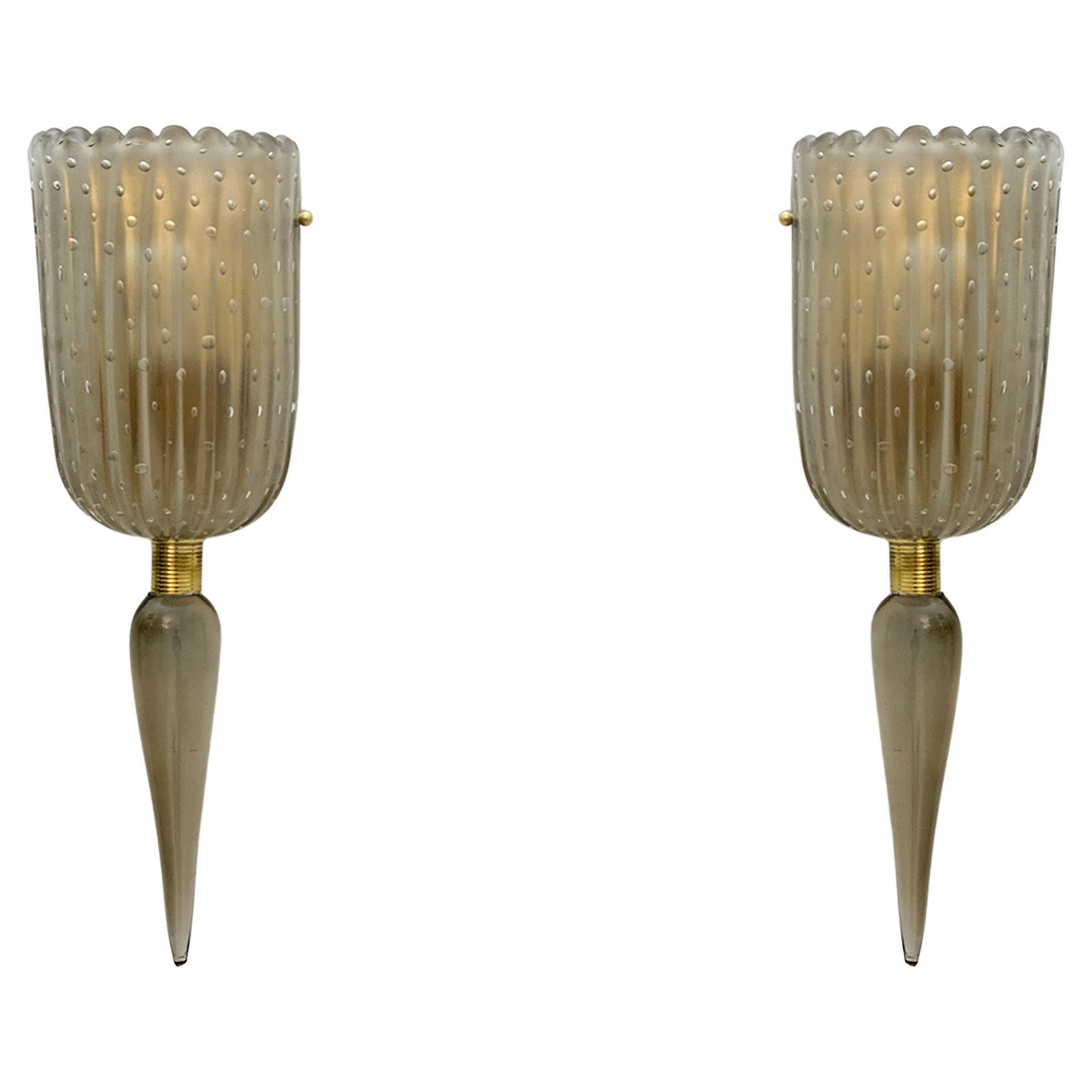 Pair of Barovier & Toso Mid-Century Modern Murano Glass Sconces For Sale