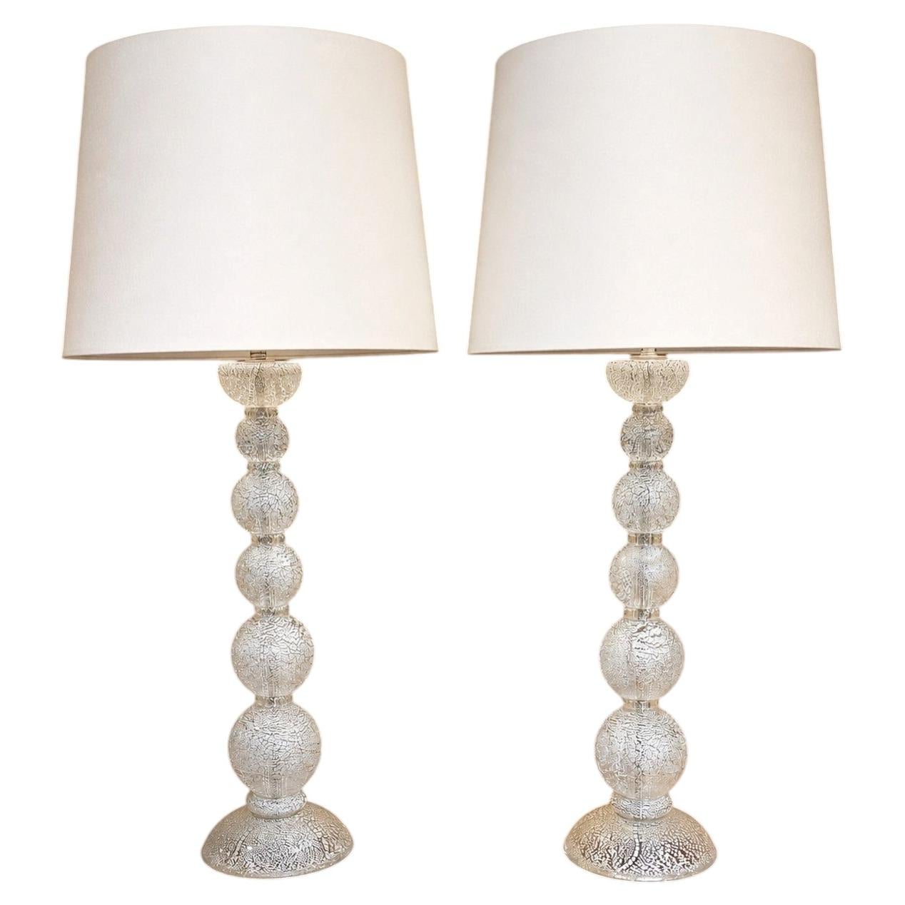 Paar Barovier & Toso Murano Atmosphärische Lampen aus Blattsilberglas, Ende 20.