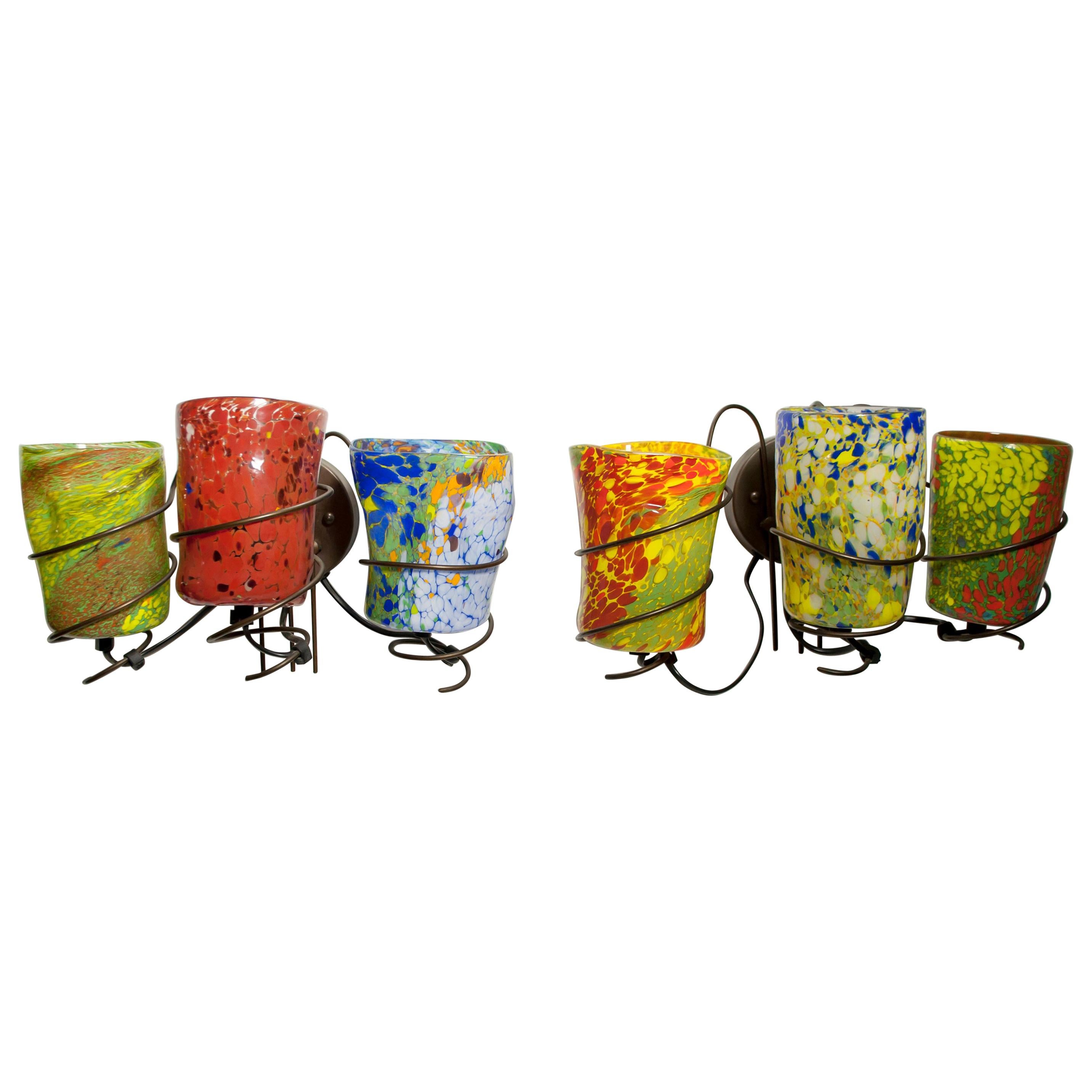 Pair of Barovier & Toso Murano Glass Italian "Goti Luminosi" Sconces, 1989
