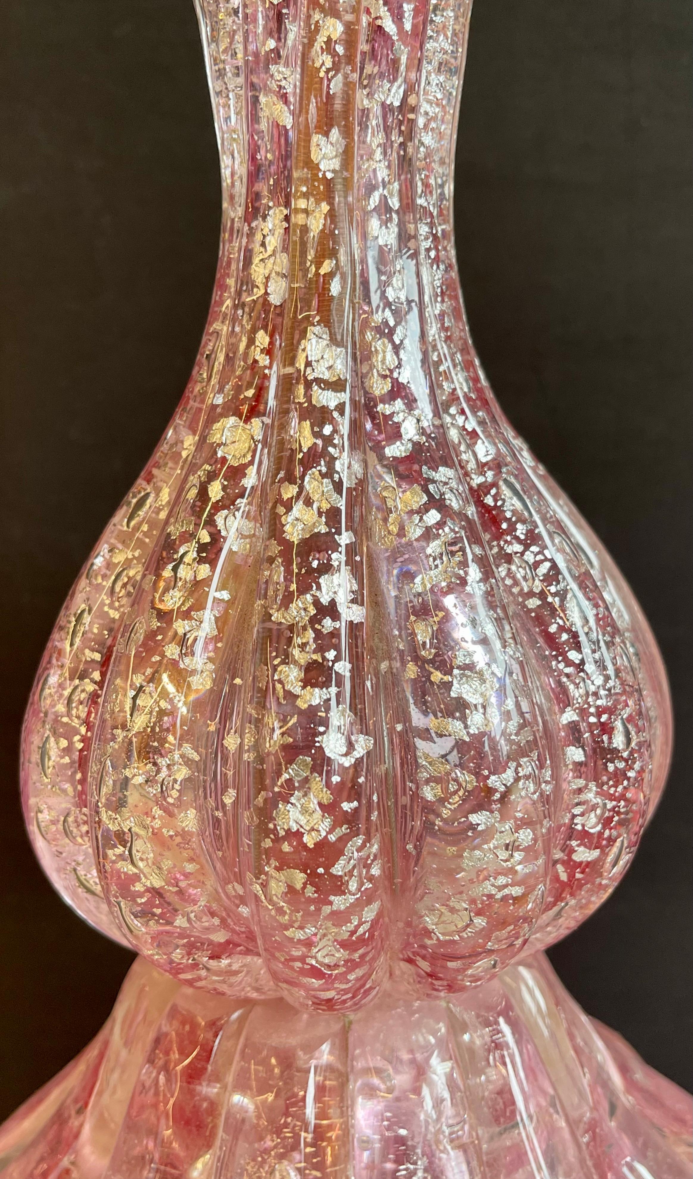 Italian Pair of Barovier & Toso Murano Glass Lamps Lucite Base