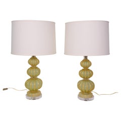 Pair of Barovier & Toso Murano Glass Lamps Lucite Base