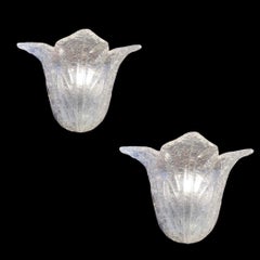 Pair of Barovier & Toso Murano Glass 'Rugiadoso' Leaf Wall Sconces