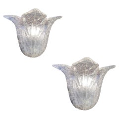 Pair of Barovier Toso Murano Glass 'Rugiadoso' Leaf Wall Sconces