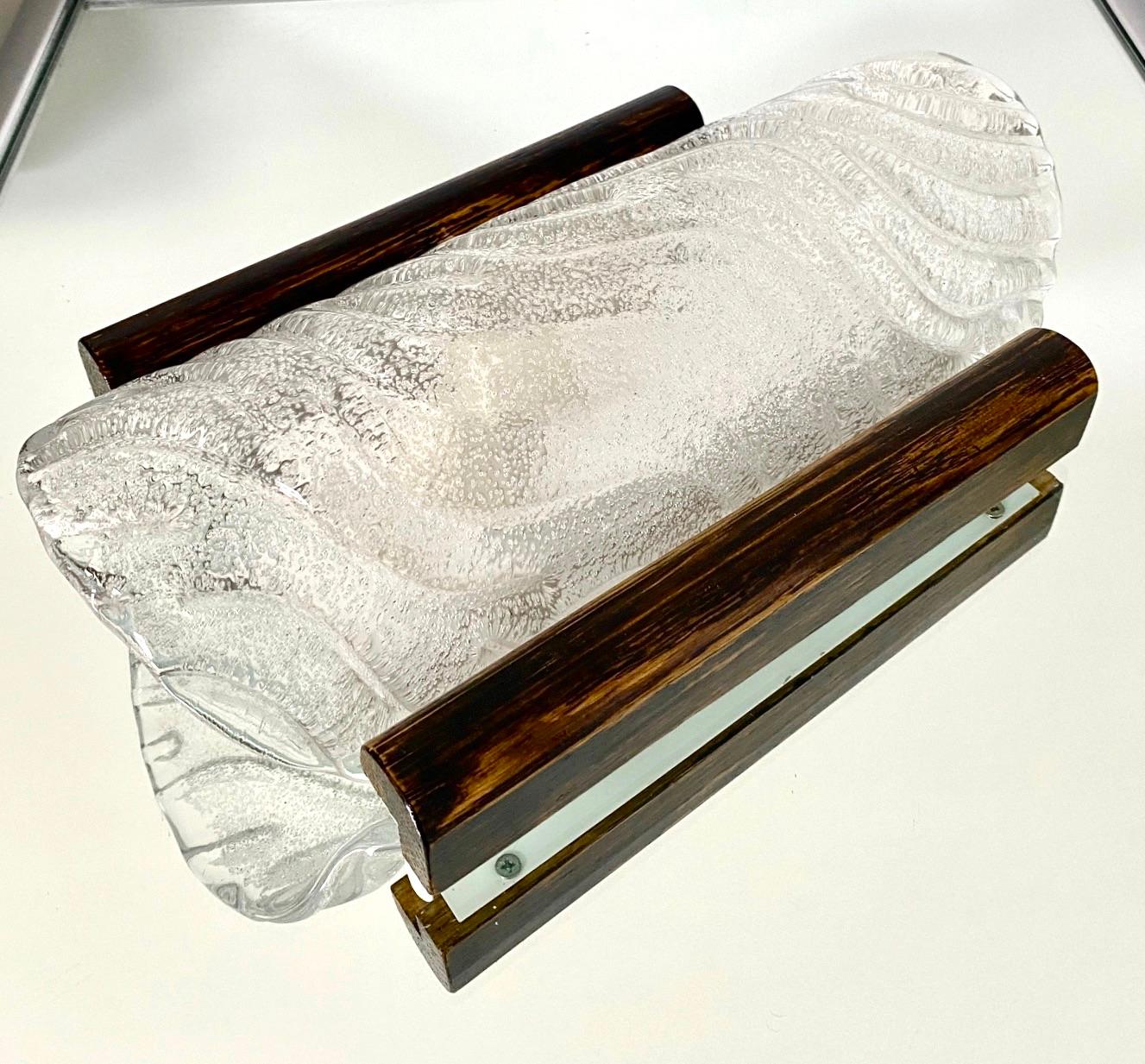 Coppia di lampade in vetro di Murano Barovier & Toso con cornice in Wood, Italia, 1950 ca. in vendita 3