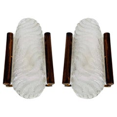 Pair of Barovier & Toso Murano Glass Sconces with Wood Frame, Italy c. 1950