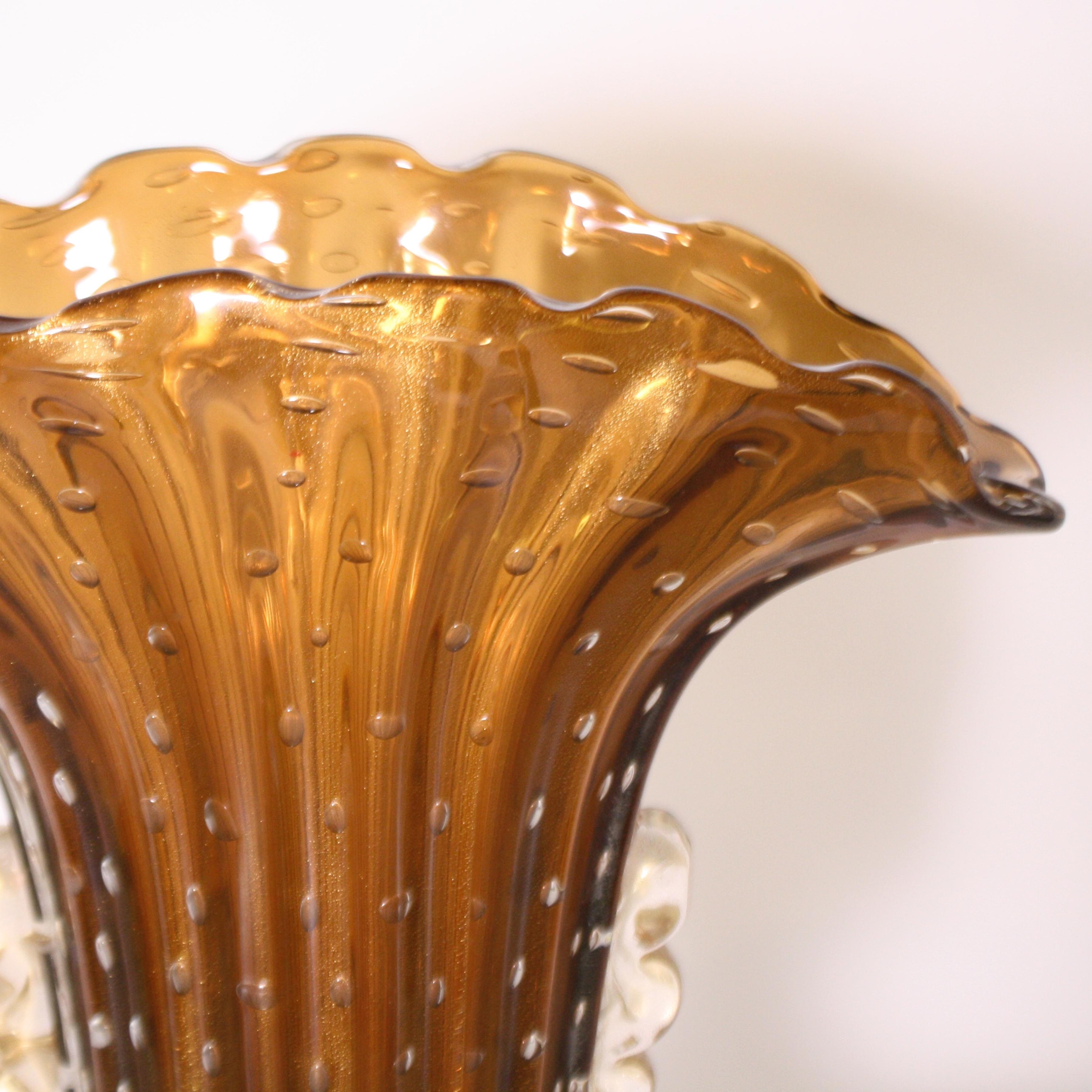 Italian Pair of Barovier & Toso Murano Glass Vases, circa 1950