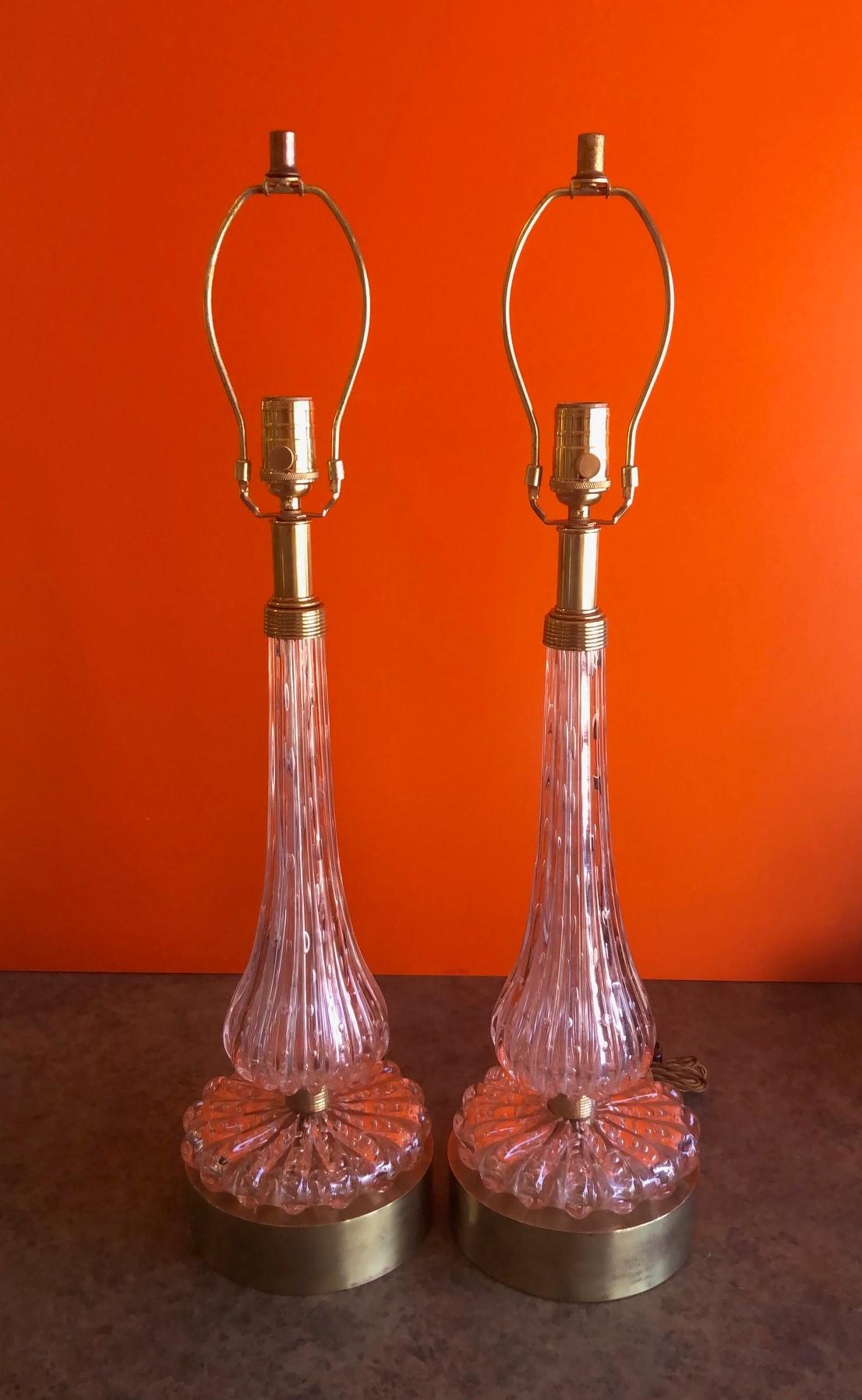 Pair of Barovier & Toso Pink Bullicante Murano Glass Table Lamps 4