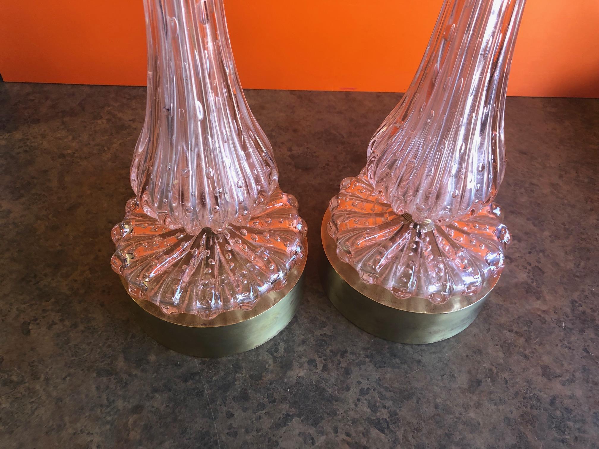 Pair of Barovier & Toso Pink Bullicante Murano Glass Table Lamps 2