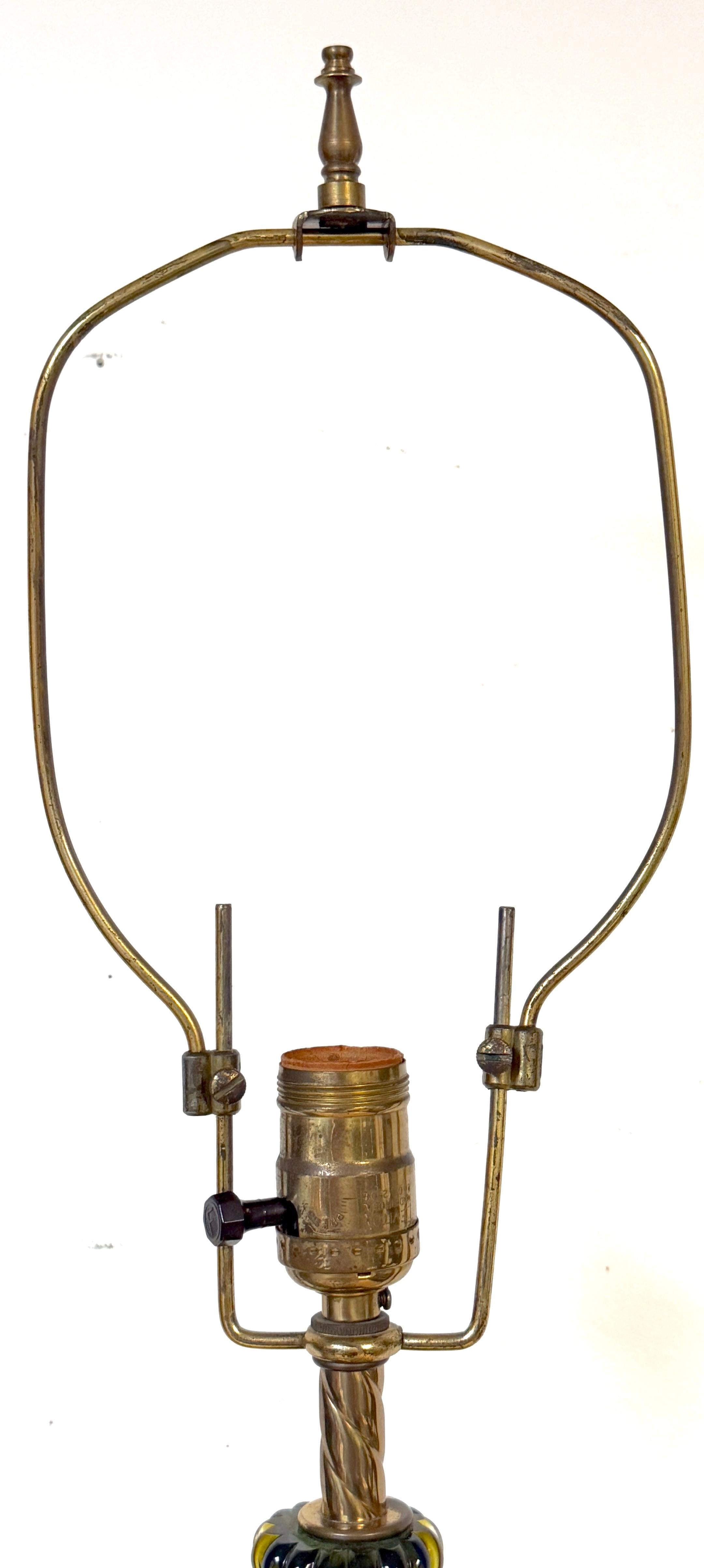 20ième siècle Pair of Barovier & Toso Ribbed Olive Verde Murano Glass Lamps, Circa 1955-1965 en vente