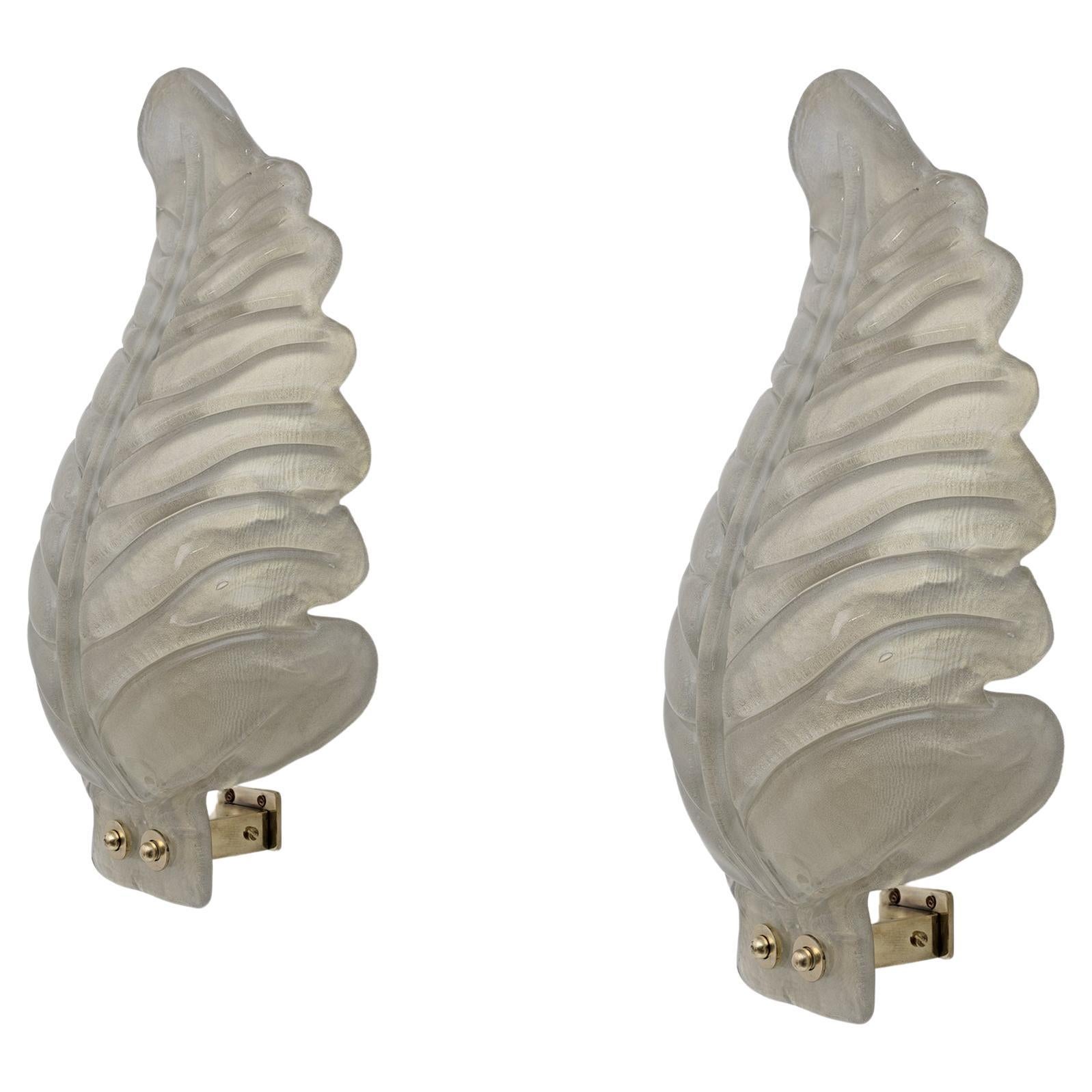 Pair of Barovier & Toso Style Mid-Century Modern Murano Glass Gold Leaf Sconces For Sale