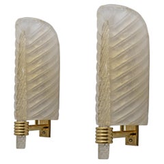 Pair of Barovier & Toso Style Mid-Century Modern Murano Glass Gold Leaf Sconces