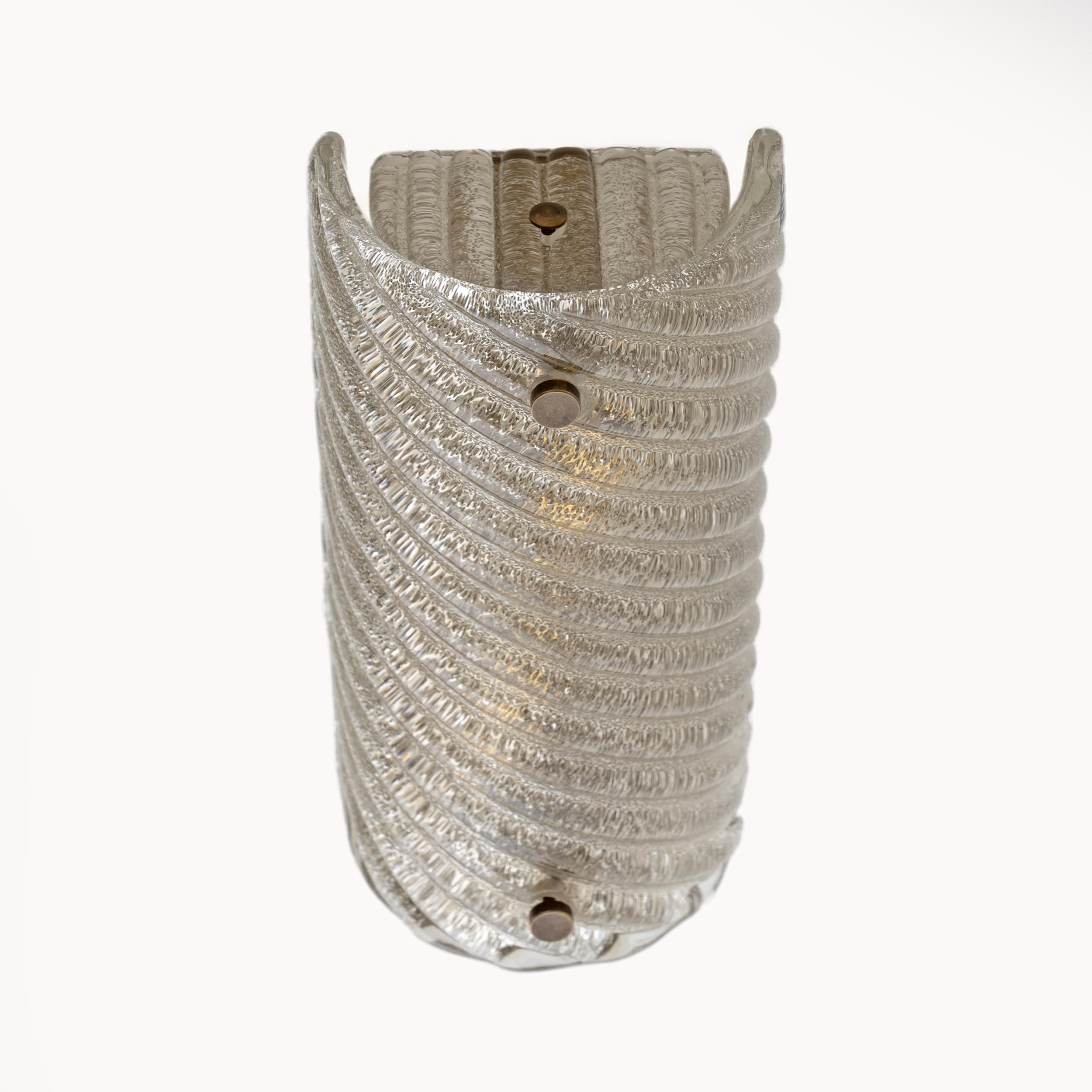 Italian Pair of Barovier & Toso Style Modern Murano Glass Smoked Twisted Sconces /cm H30 For Sale