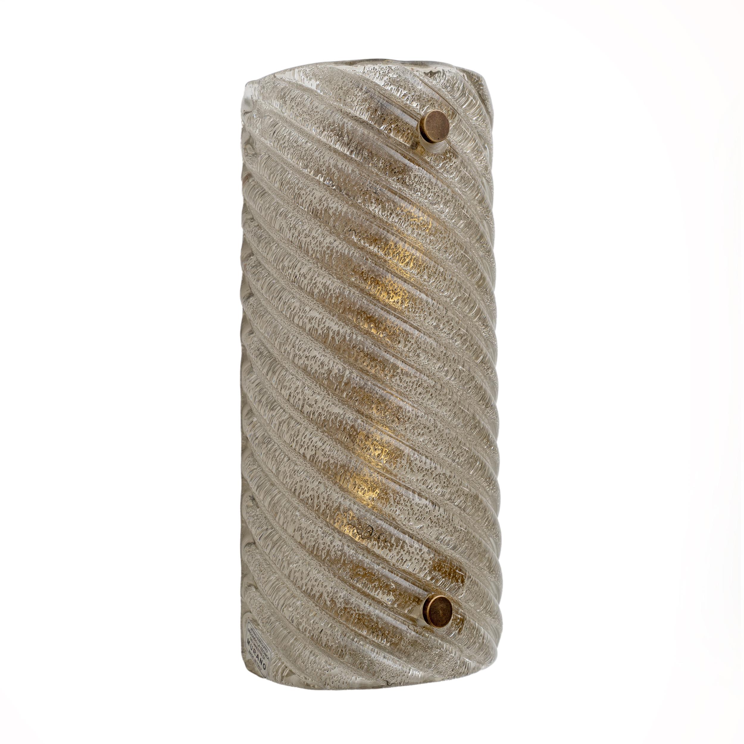 Pair of Barovier & Toso Style Modern Murano Glass Smoked Twisted Sconces /cm H30 In Excellent Condition For Sale In Puglia, Puglia