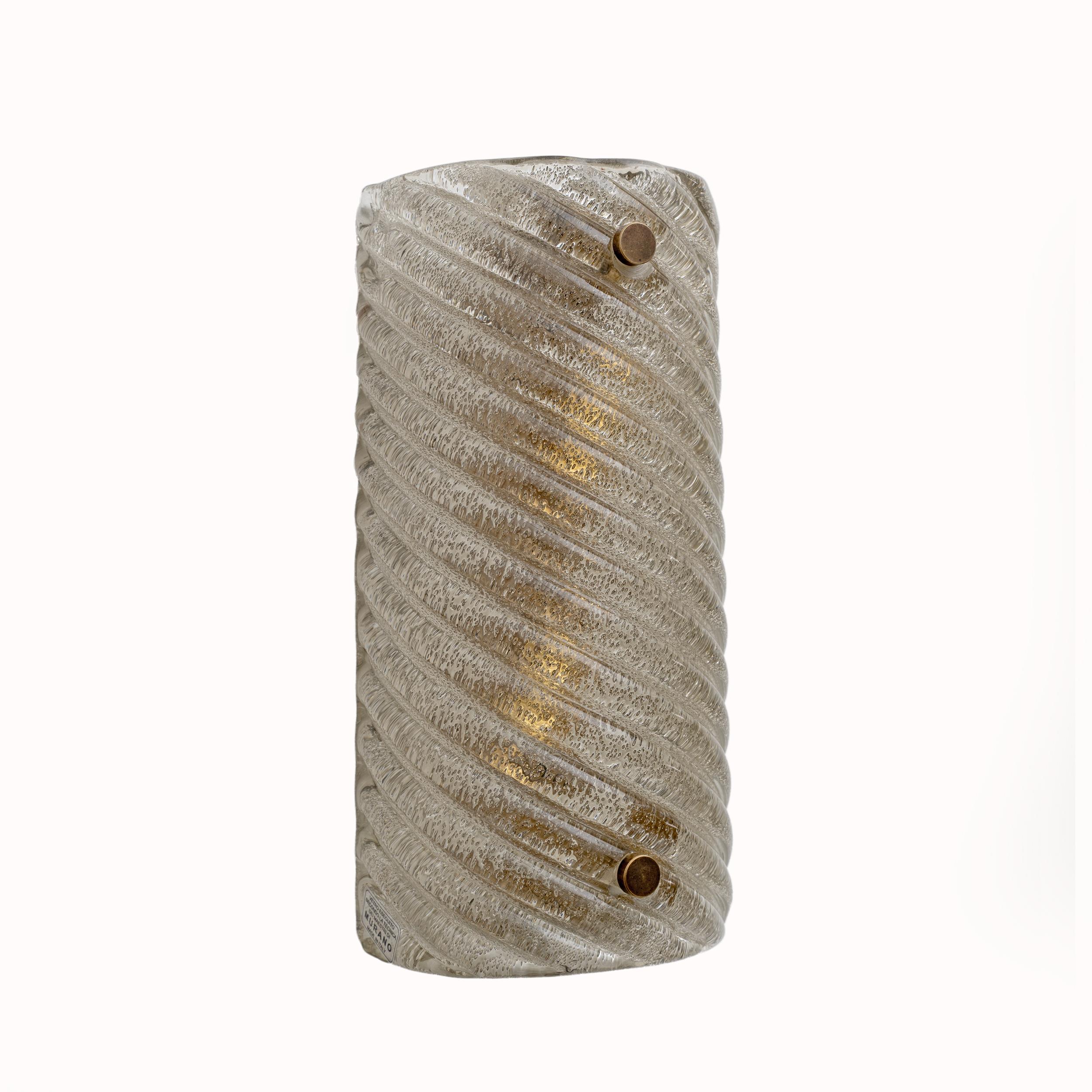Metal Pair of Barovier & Toso Style Modern Murano Glass Smoked Twisted Sconces /cm H25 For Sale