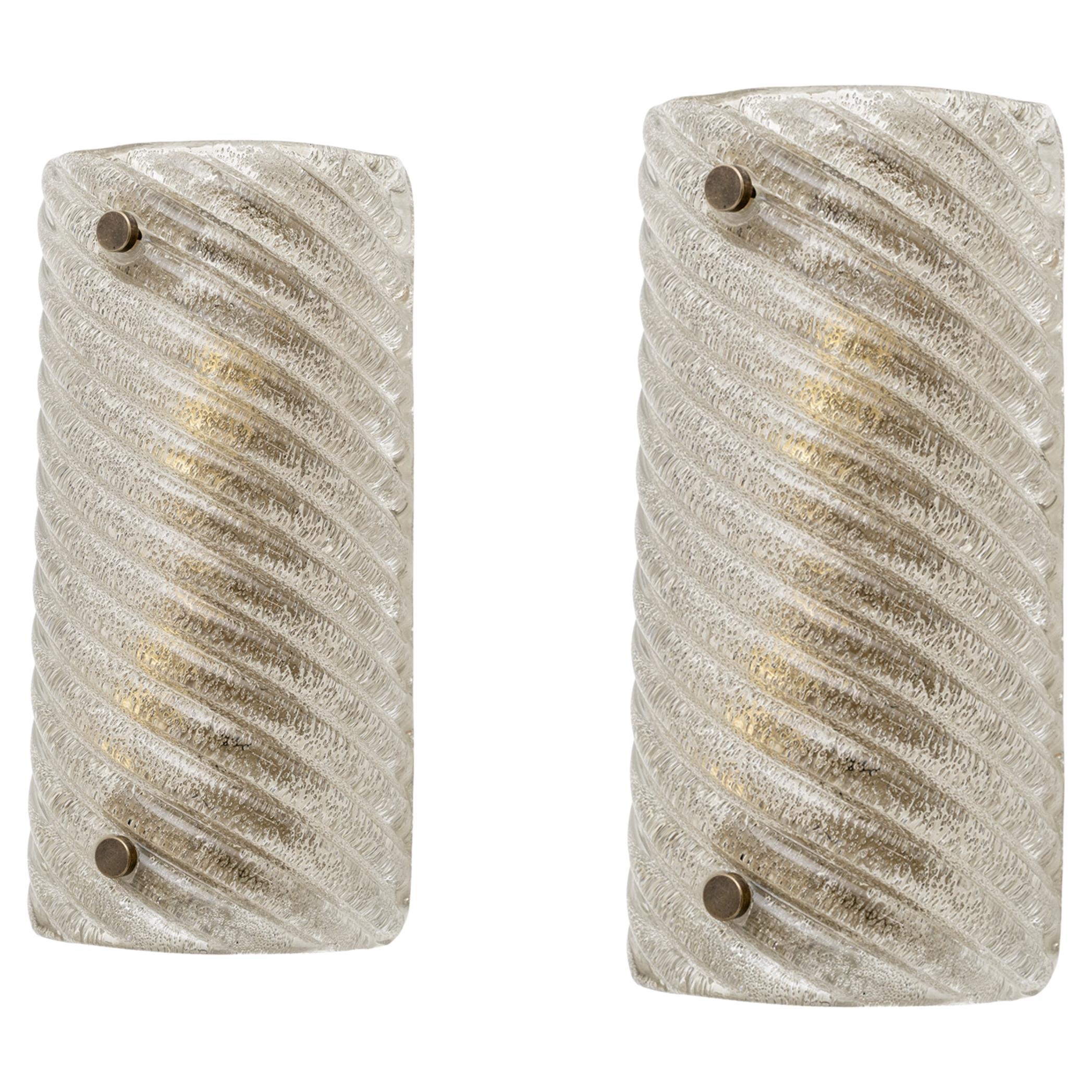 Pair of Barovier & Toso Style Modern Murano Glass Smoked Twisted Sconces /cm H25