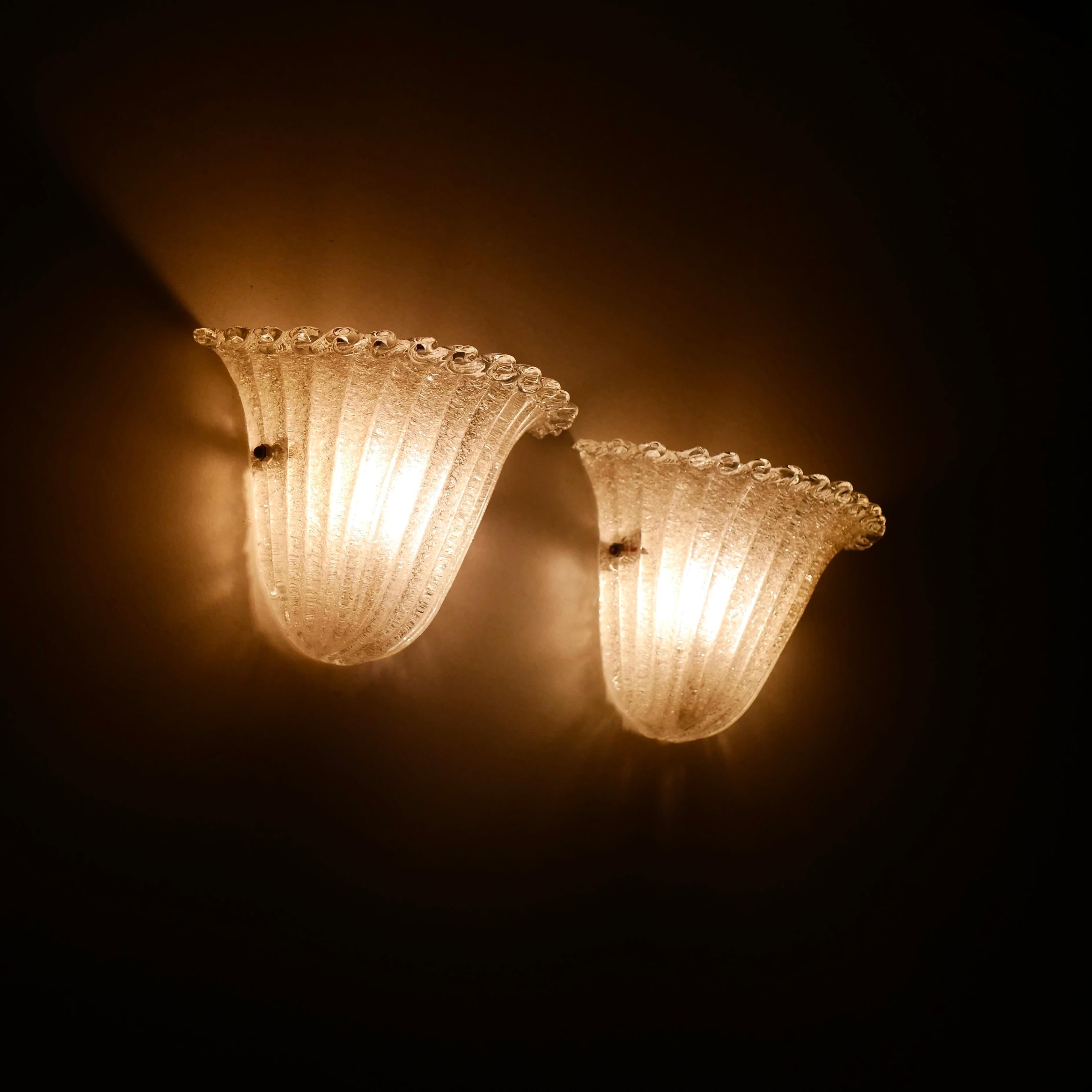Pair of Barovier & Toso wall lights in Murano glass, 1960s 9