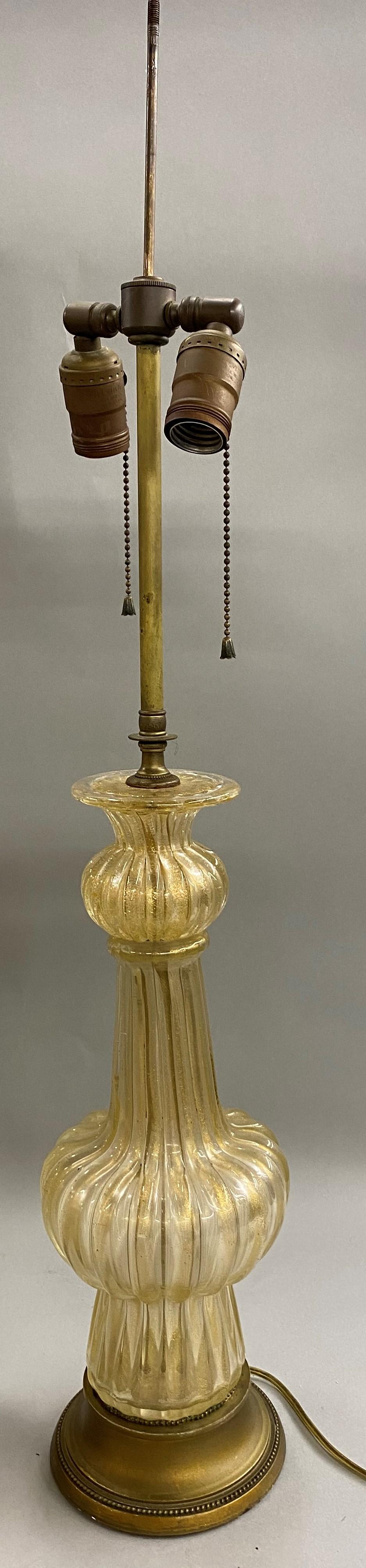 Pair of Barovier Venetian Glass Table Lamps with 22-Karat Gold Dust Inclusions In Good Condition In Milford, NH