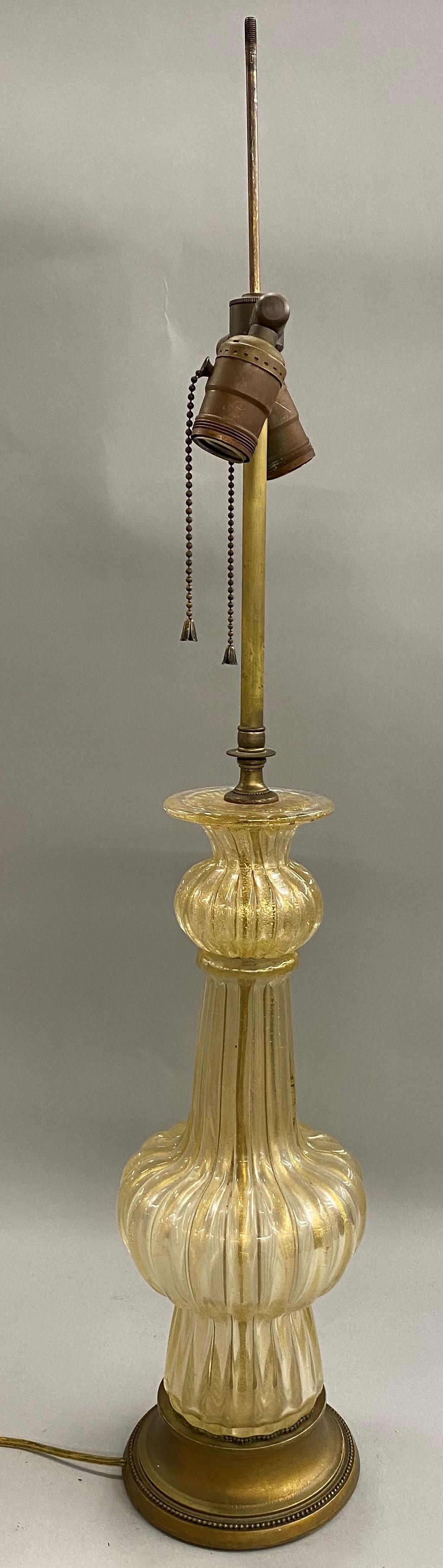 20th Century Pair of Barovier Venetian Glass Table Lamps with 22-Karat Gold Dust Inclusions