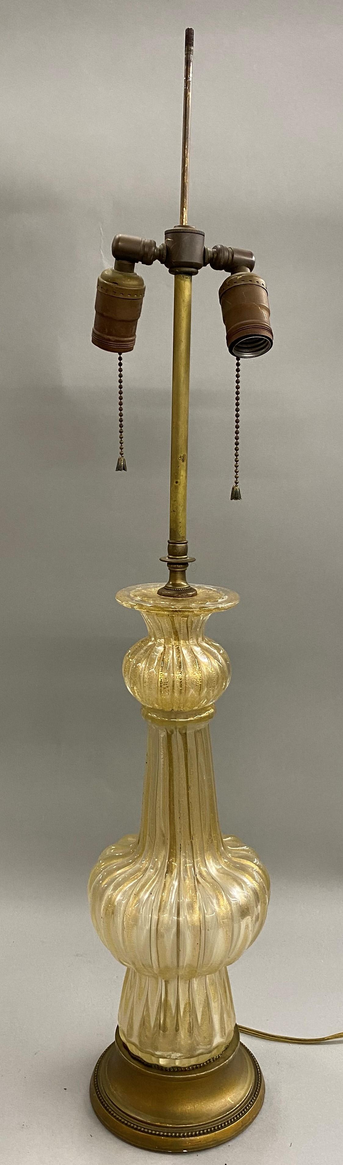 Pair of Barovier Venetian Glass Table Lamps with 22-Karat Gold Dust Inclusions 1