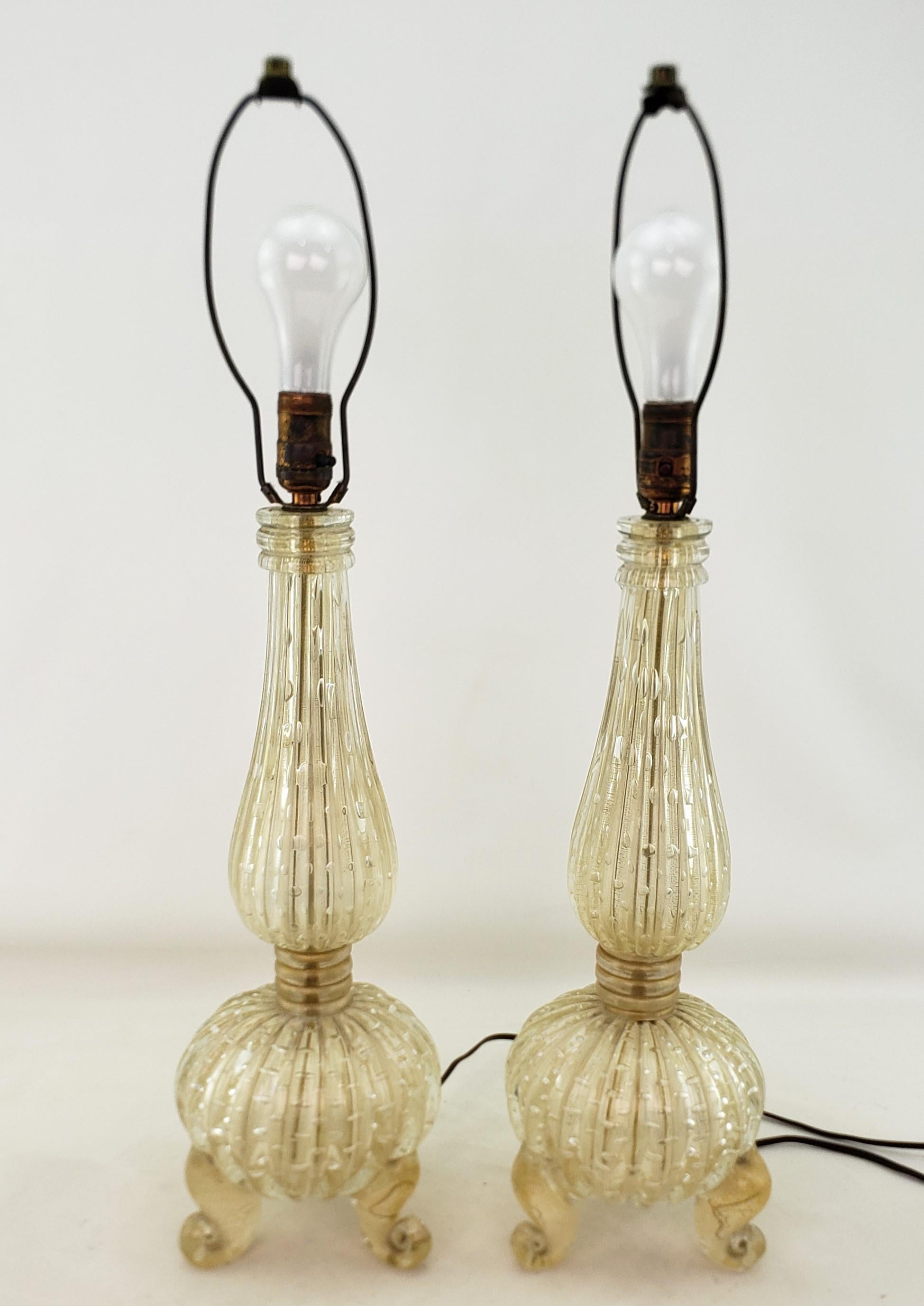 Pair of BarovierAttributed  Mid-Century Modern Murano Art Glass Table Lamps  For Sale 3