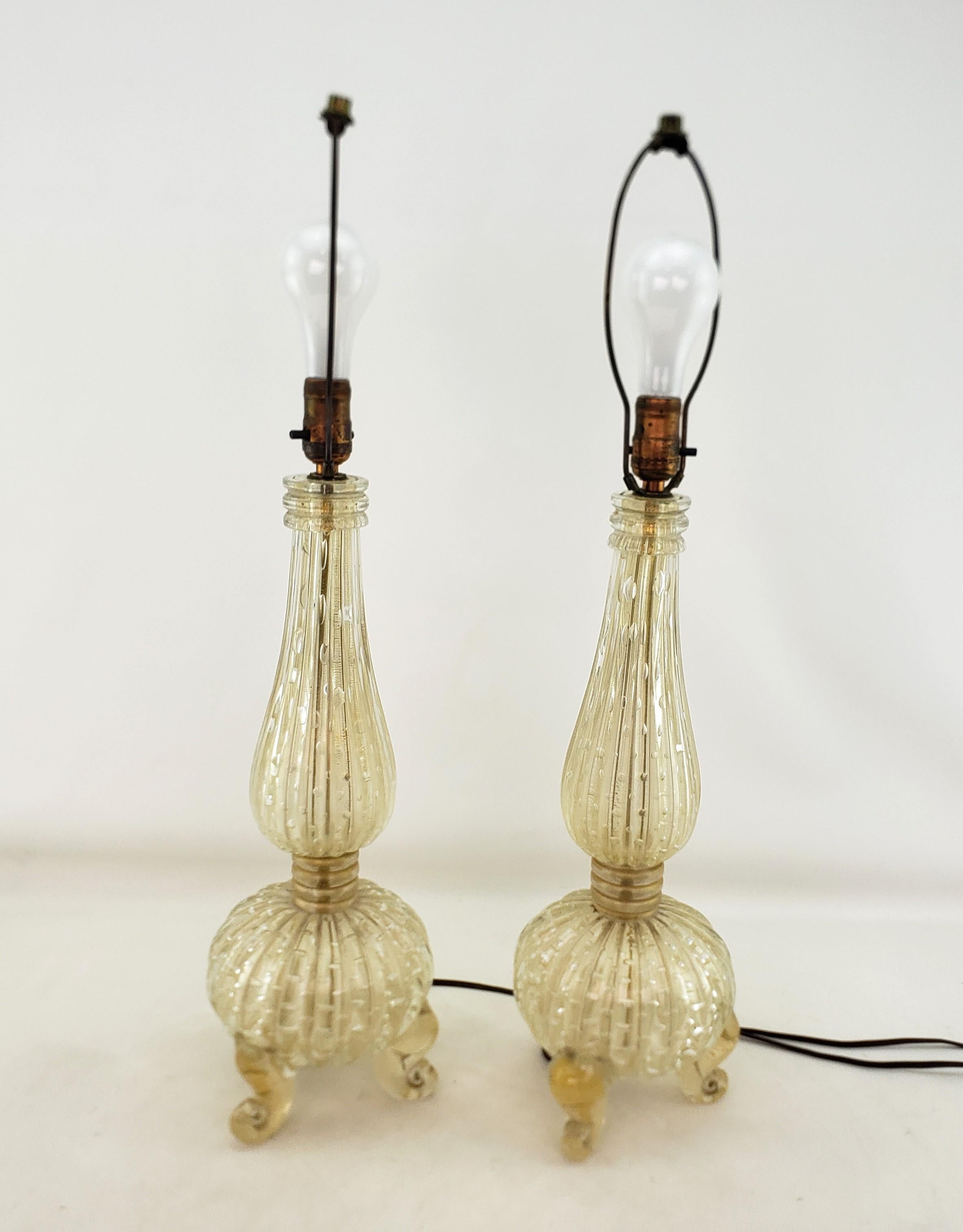 Hand-Crafted Pair of BarovierAttributed  Mid-Century Modern Murano Art Glass Table Lamps  For Sale