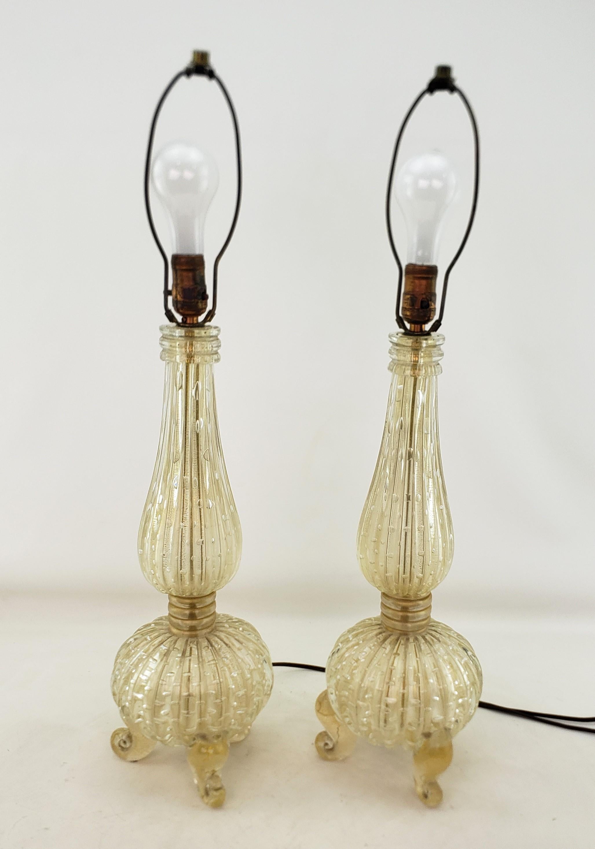 20th Century Pair of BarovierAttributed  Mid-Century Modern Murano Art Glass Table Lamps  For Sale