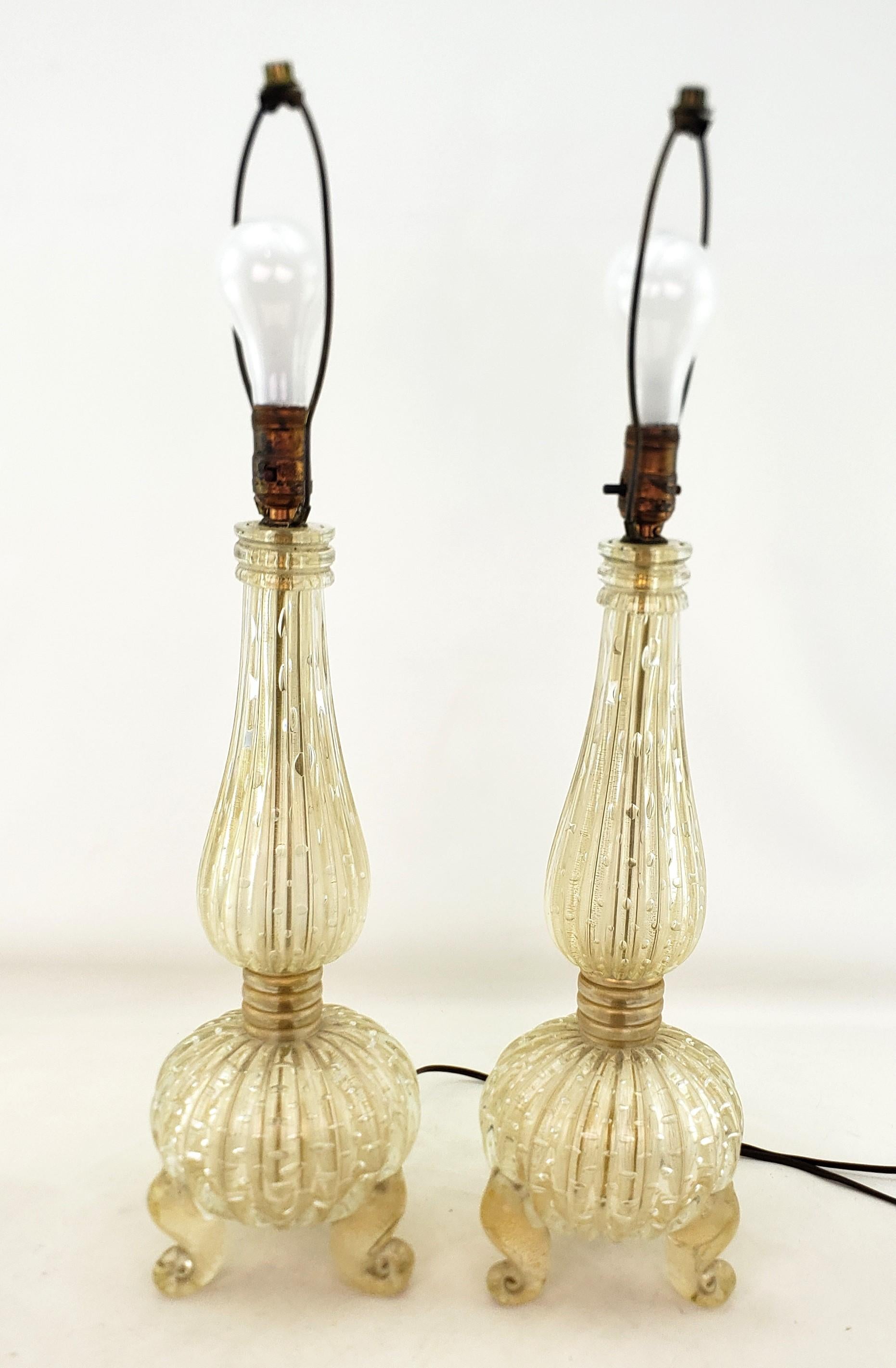 Pair of BarovierAttributed  Mid-Century Modern Murano Art Glass Table Lamps  For Sale 1
