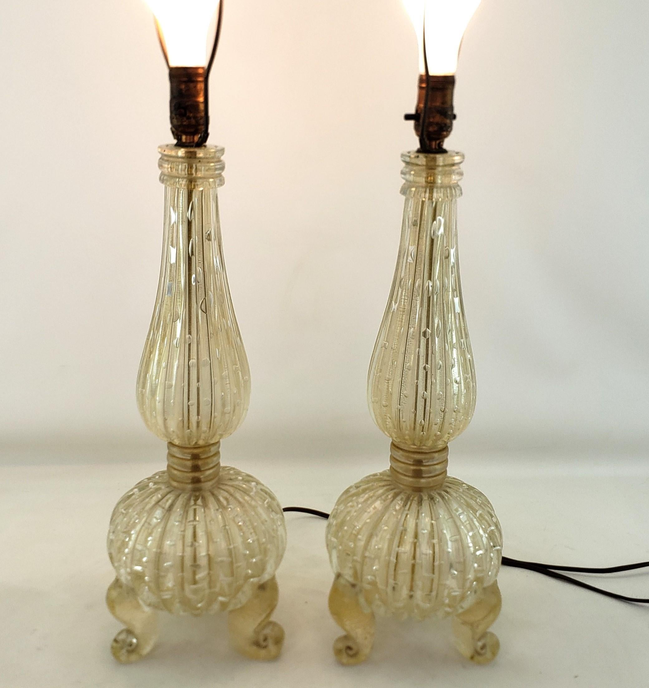 Pair of BarovierAttributed  Mid-Century Modern Murano Art Glass Table Lamps  For Sale 2