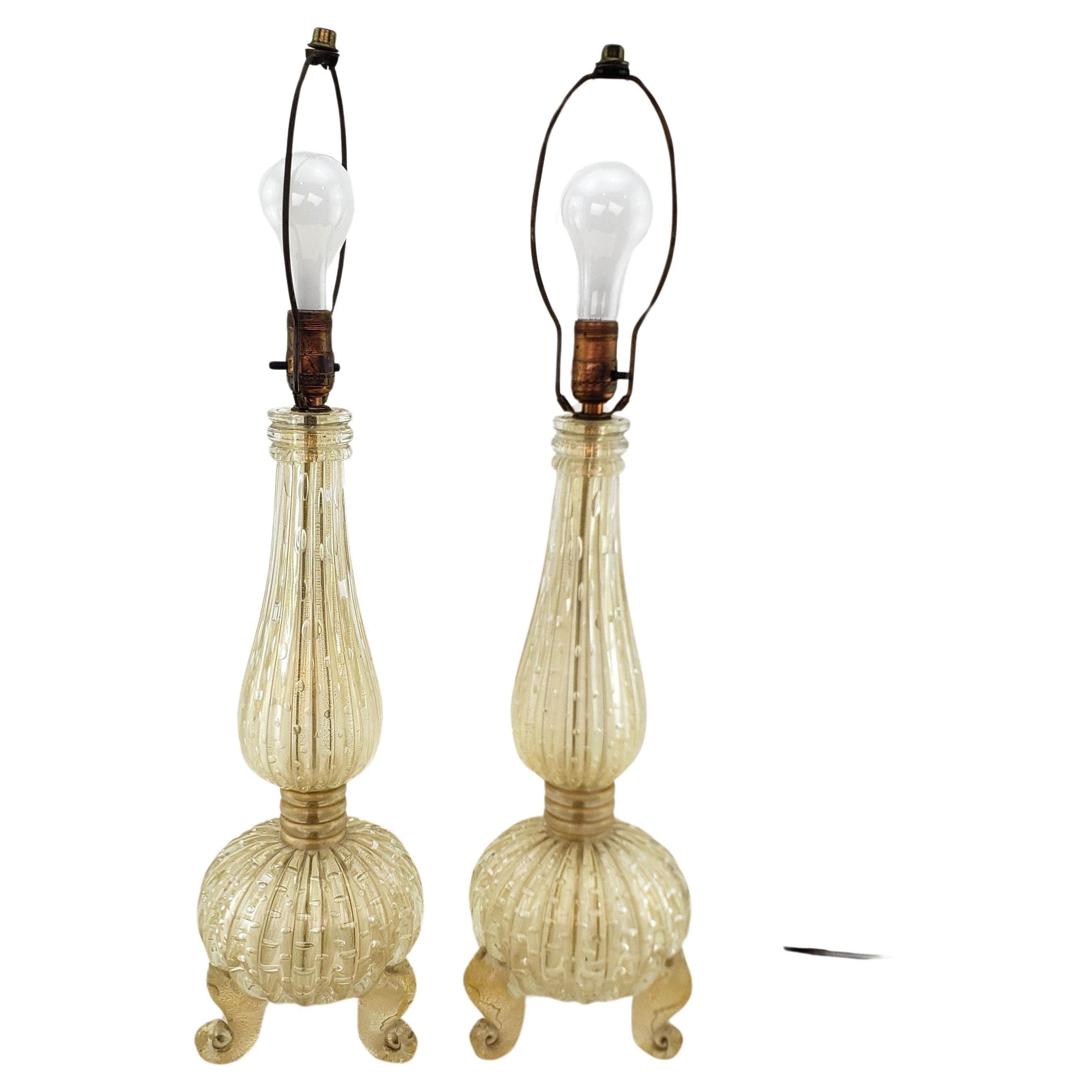 Pair of BarovierAttributed  Mid-Century Modern Murano Art Glass Table Lamps 