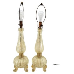 Vintage Pair of BarovierAttributed  Mid-Century Modern Murano Art Glass Table Lamps 