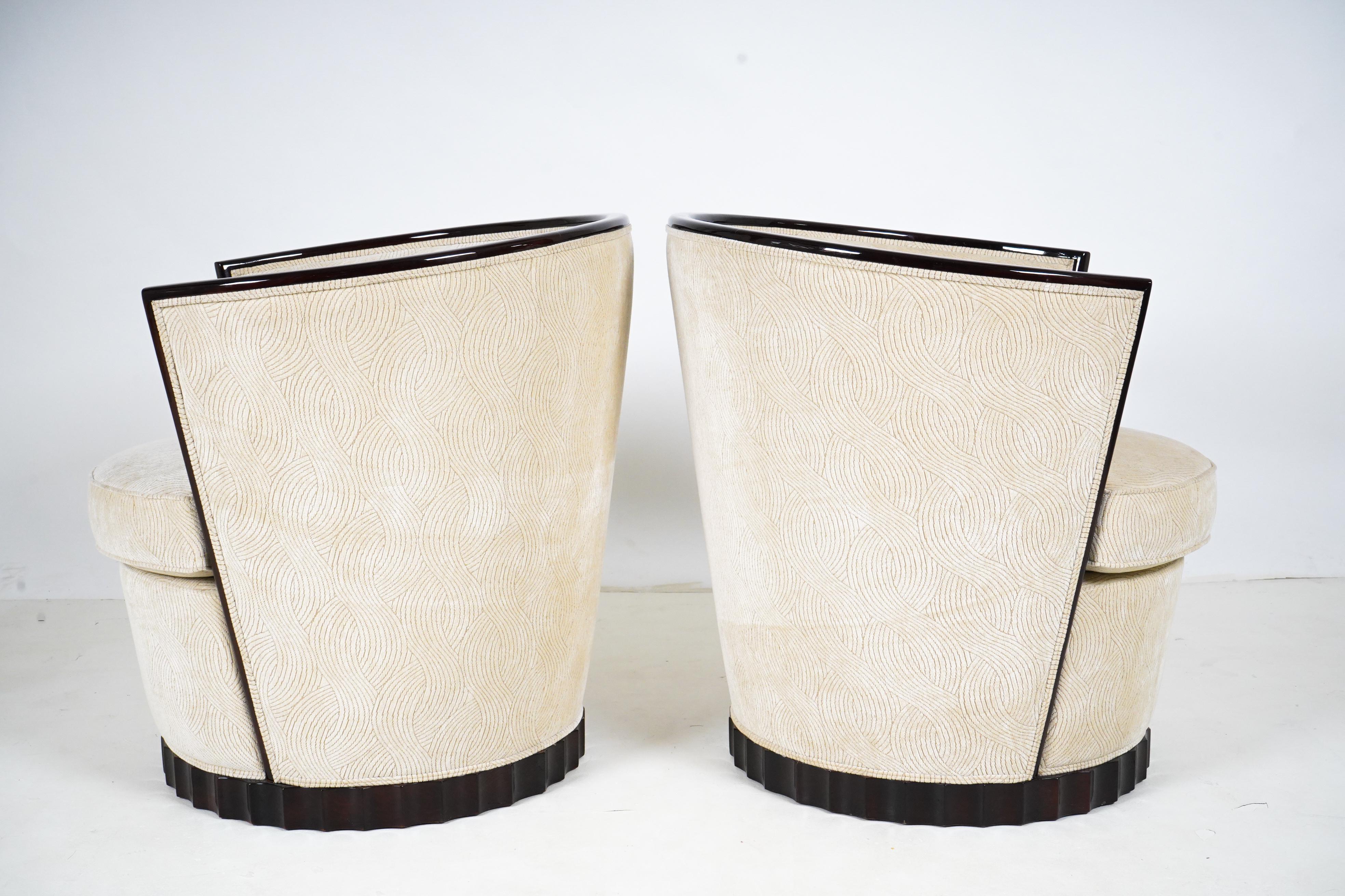 Contemporary Pair of Barrel-Back Art Deco Armchairs
