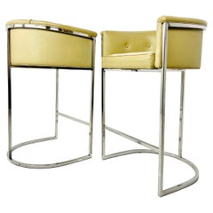 Retro Pair of Barrel Back Barstools in the Style of Milo Baughman