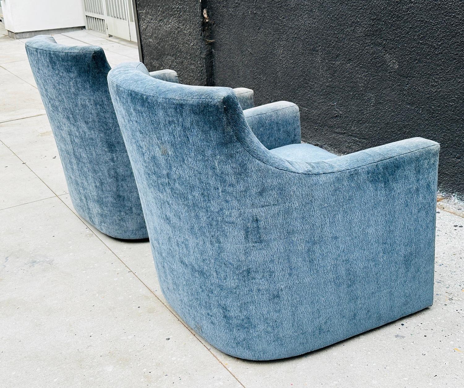 Fabric Pair of Barrel-Back Chairs on Swivel Mechanism, USA 1990's