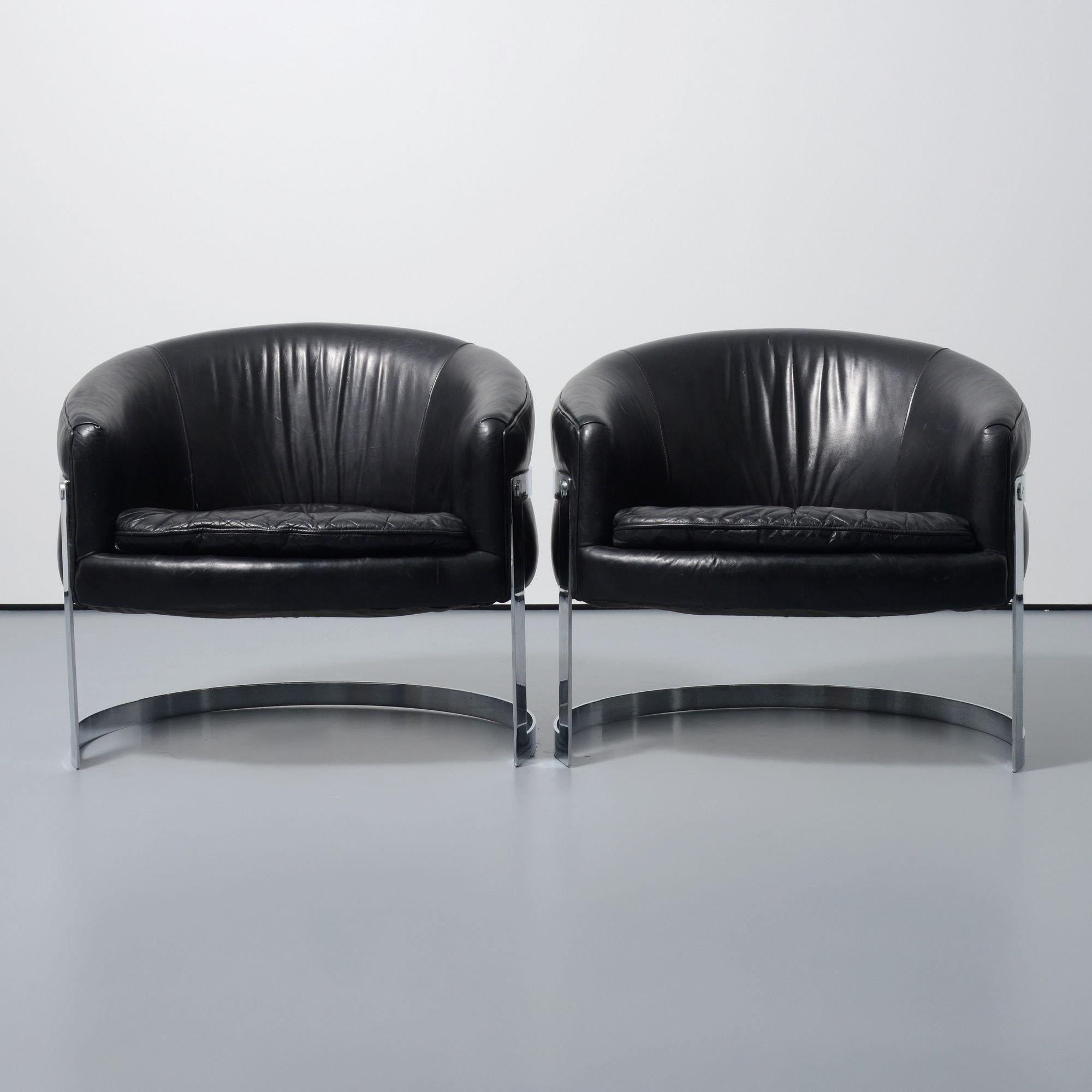 Artist/Designer; Manufacturer: Milo Baughman (American, 1923-2003), attributed; Thayer Coggin, Inc. (USA), attributed
Marking(s); notes: no marking(s) apparent
Materials: chromed metal, leather
Dimensions (H, W, D): 28