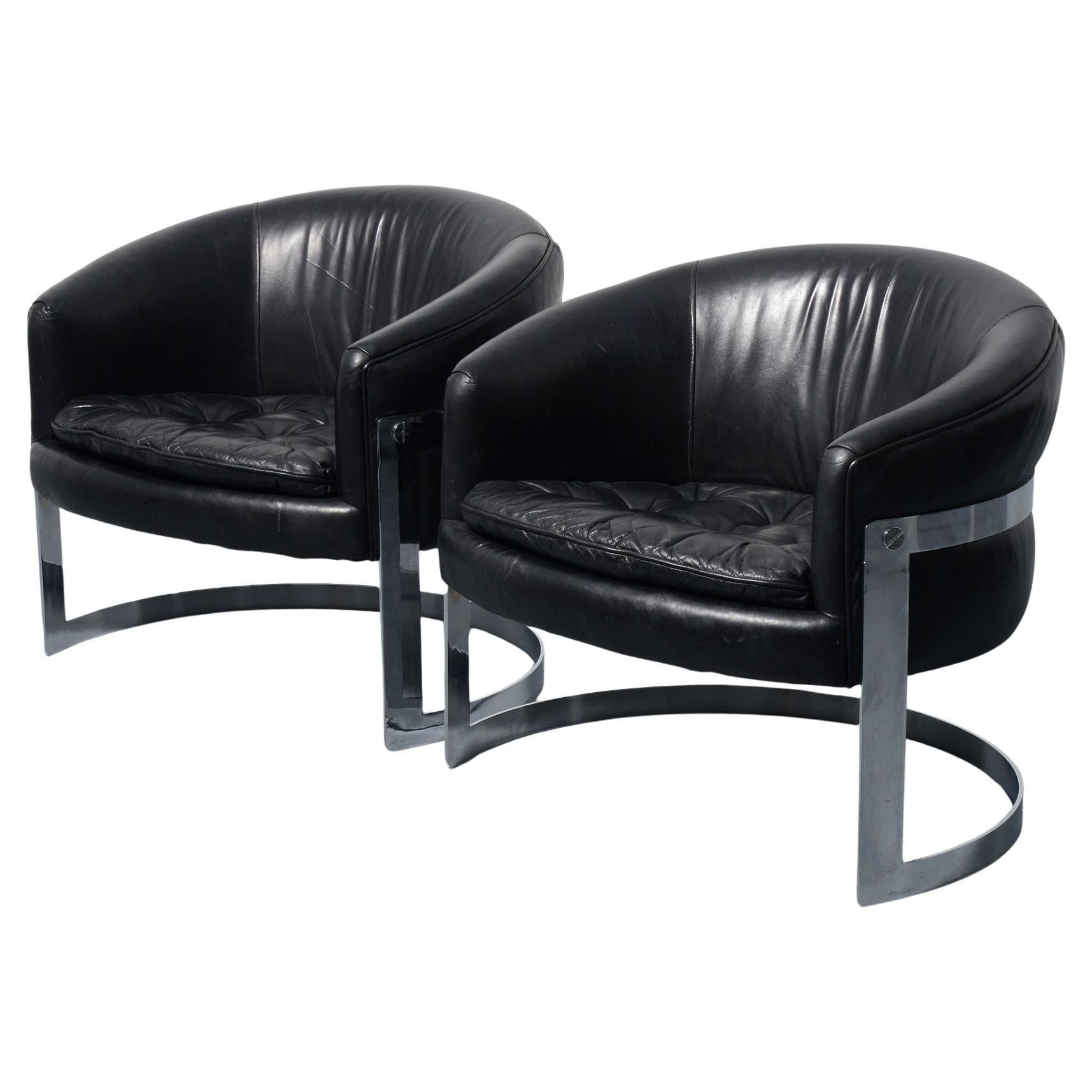 Pair of Barrel Back Lounge Chairs Attributed to Milo Baughman