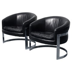 Pair of Barrel Back Lounge Chairs Attributed to Milo Baughman