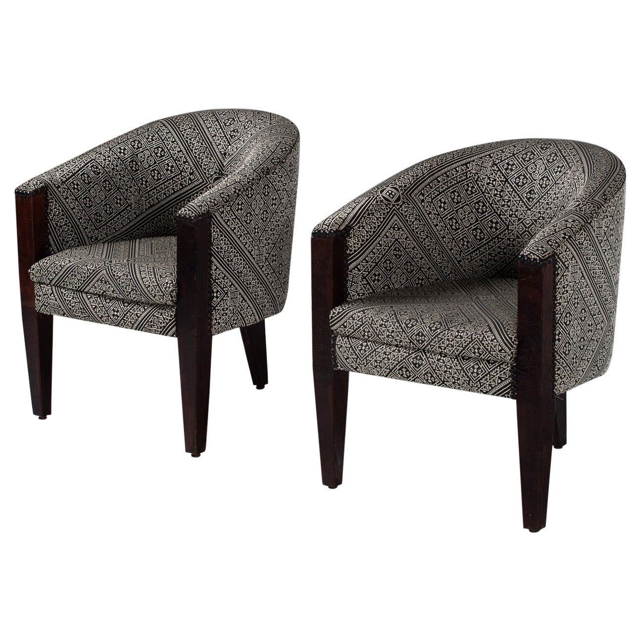 Pair of Barrel-Back Lounge Chairs, France, 1930s